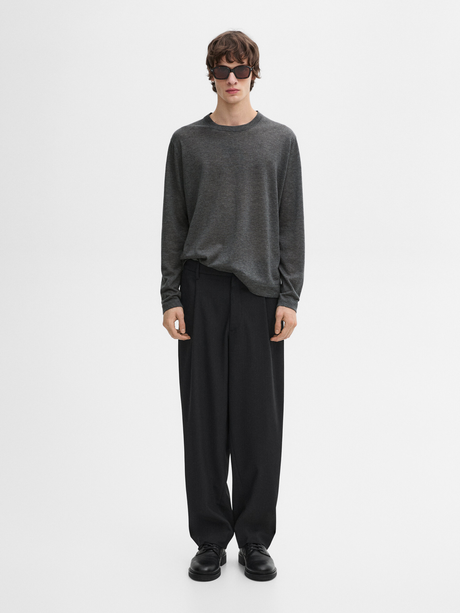 Maglia Leggera 100% Cashmere - Grigio Mélange - Xl - Massimo Dutti - Maschile