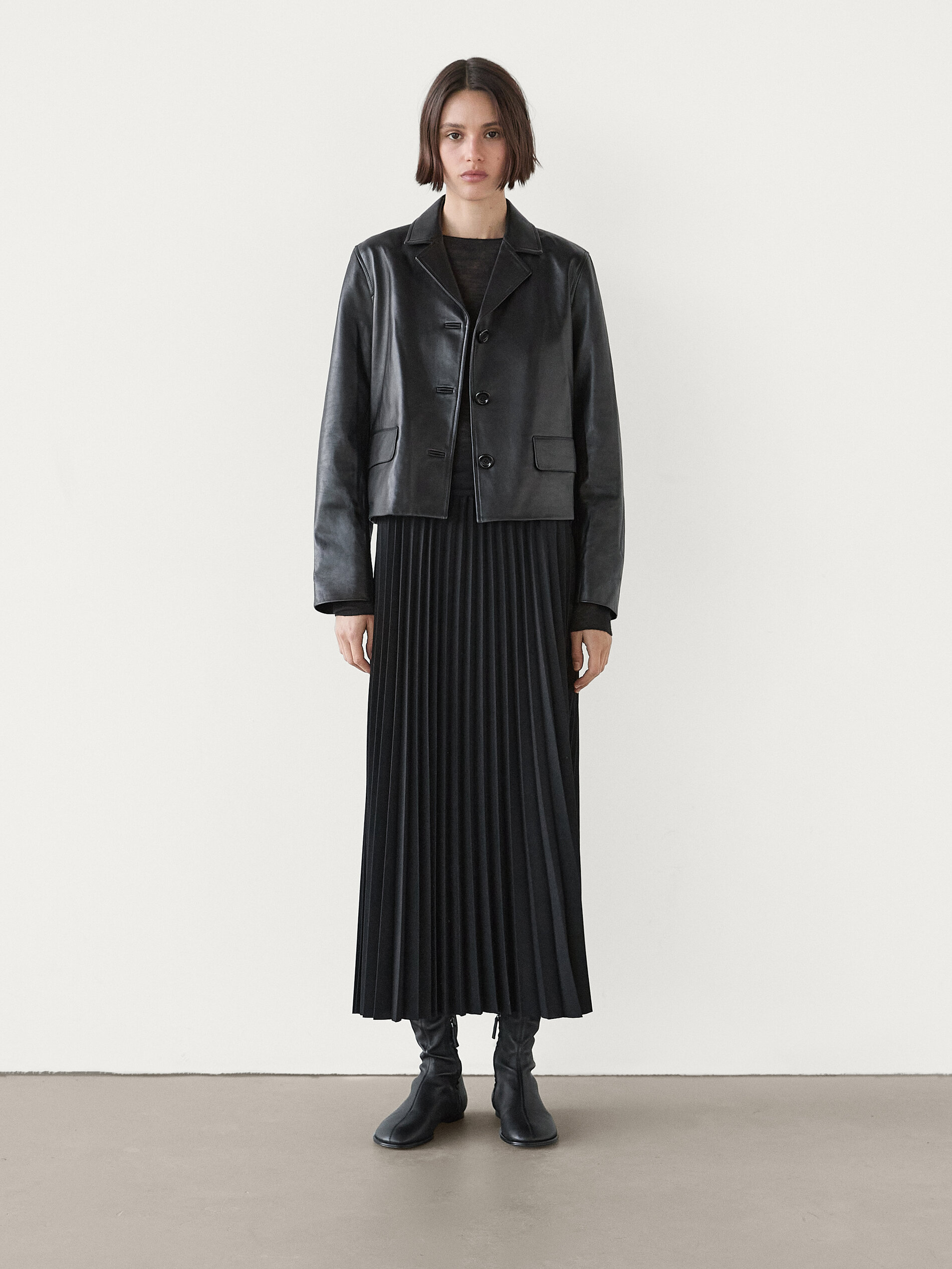 Gonna Midi Morbida Plissettata - Nero - 36 (It 40) - Massimo Dutti - Femminile