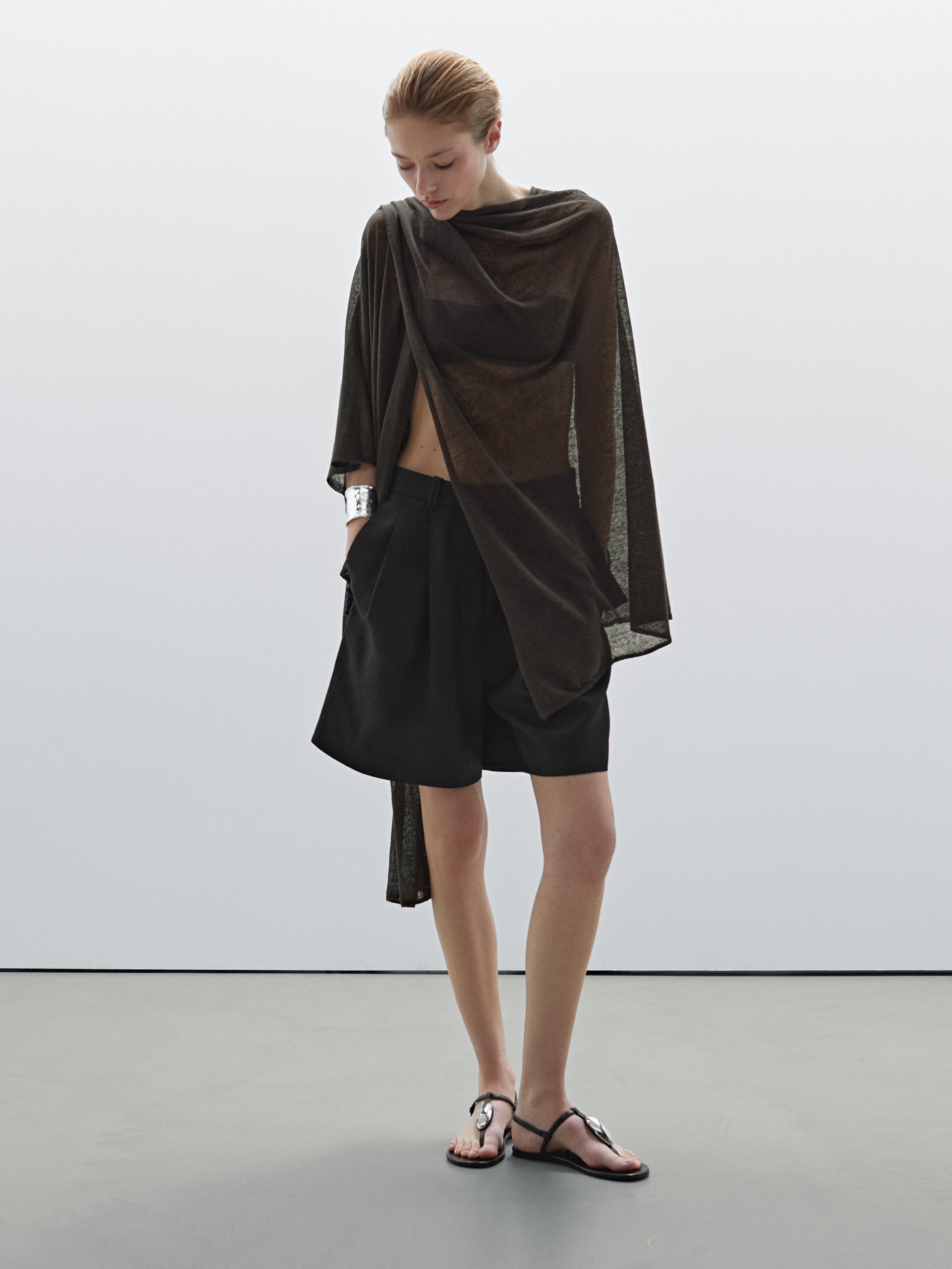 Mantella Morbida In Misto Lino - Marrone - M - Massimo Dutti - Femminile