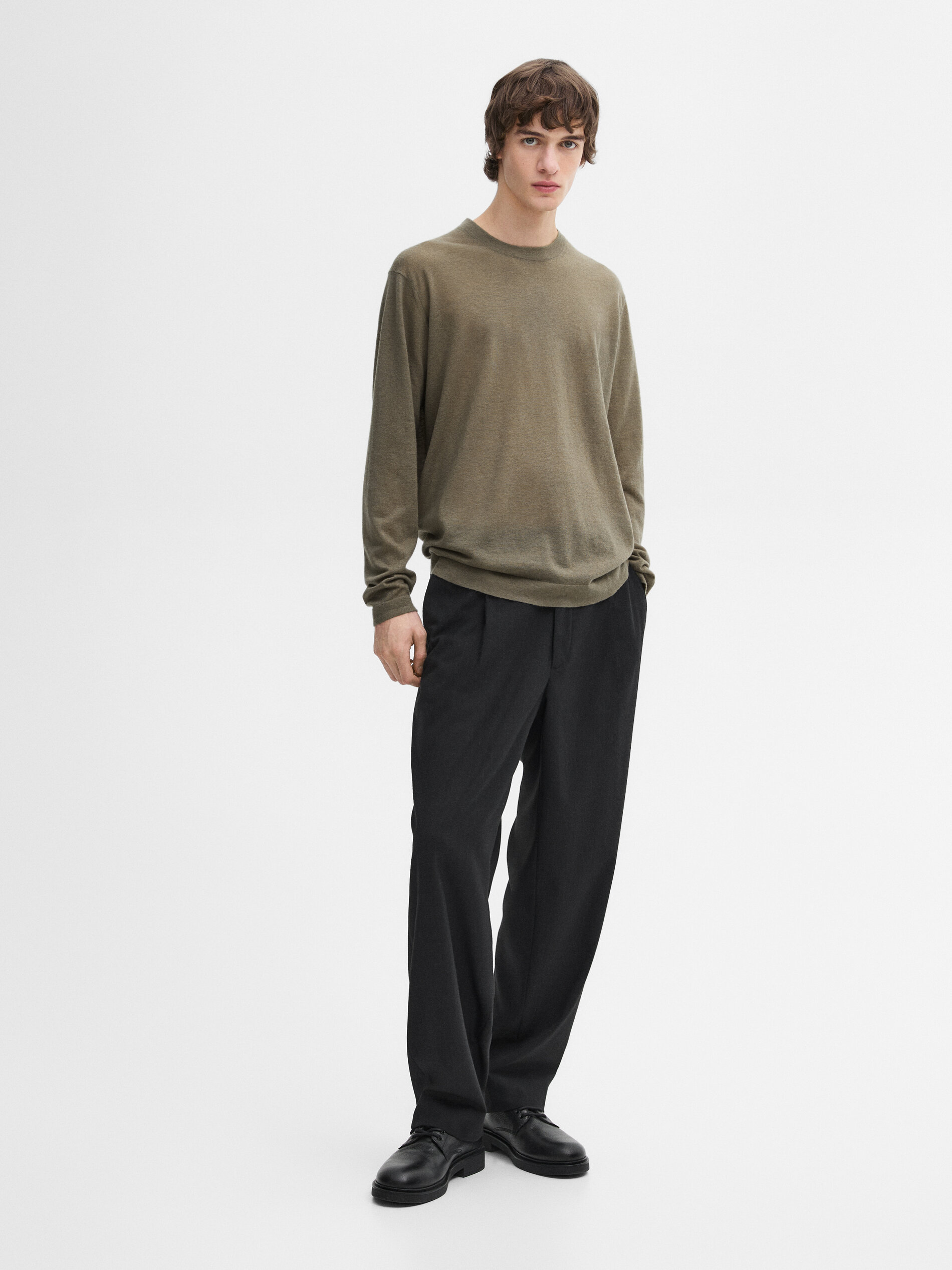 Maglia Leggera 100% Cashmere - Kaki Chiaro - M - Massimo Dutti - Maschile