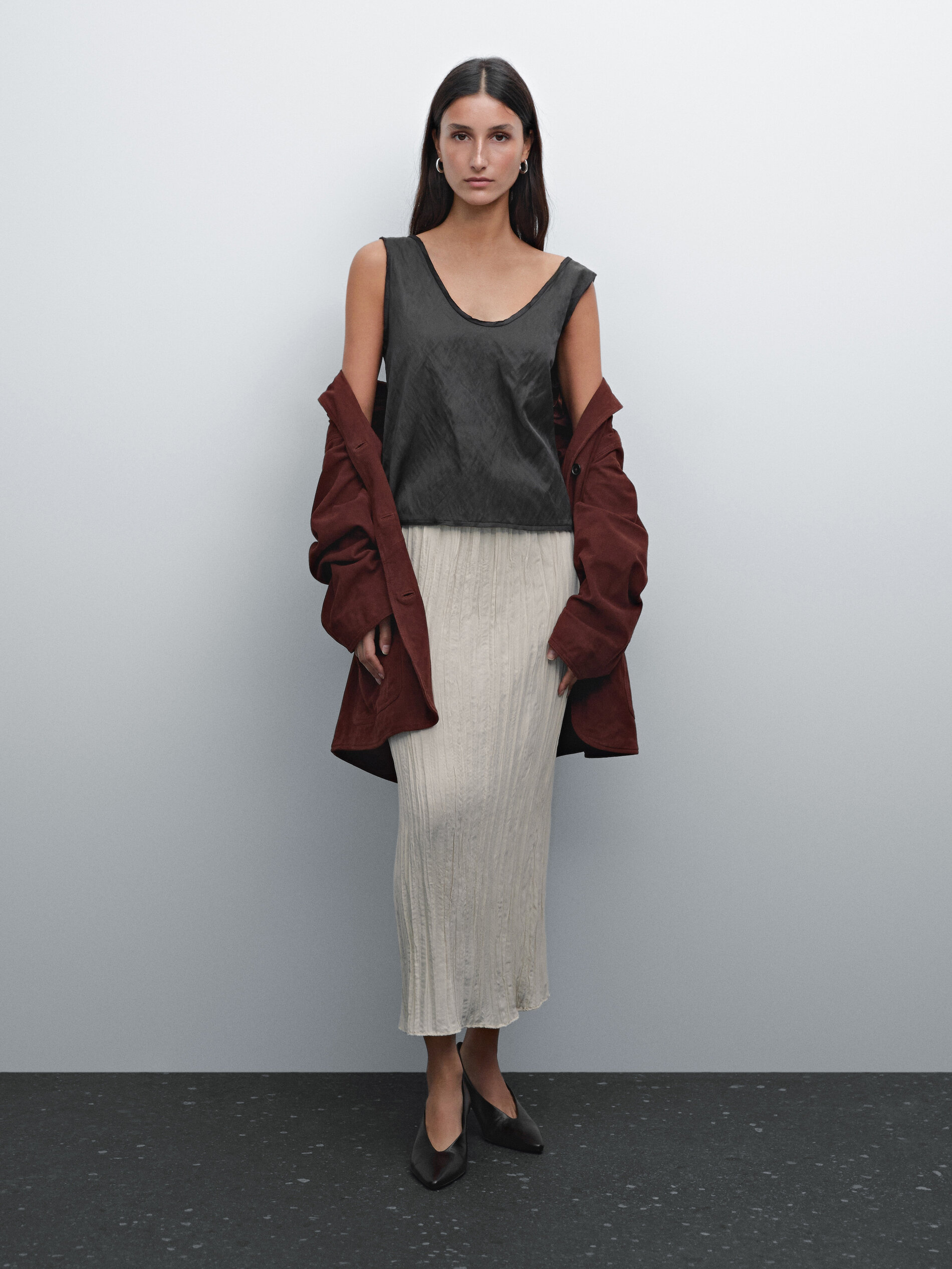 Gonna Midi Morbida Plissettata - Ecru - S - Massimo Dutti - Femminile