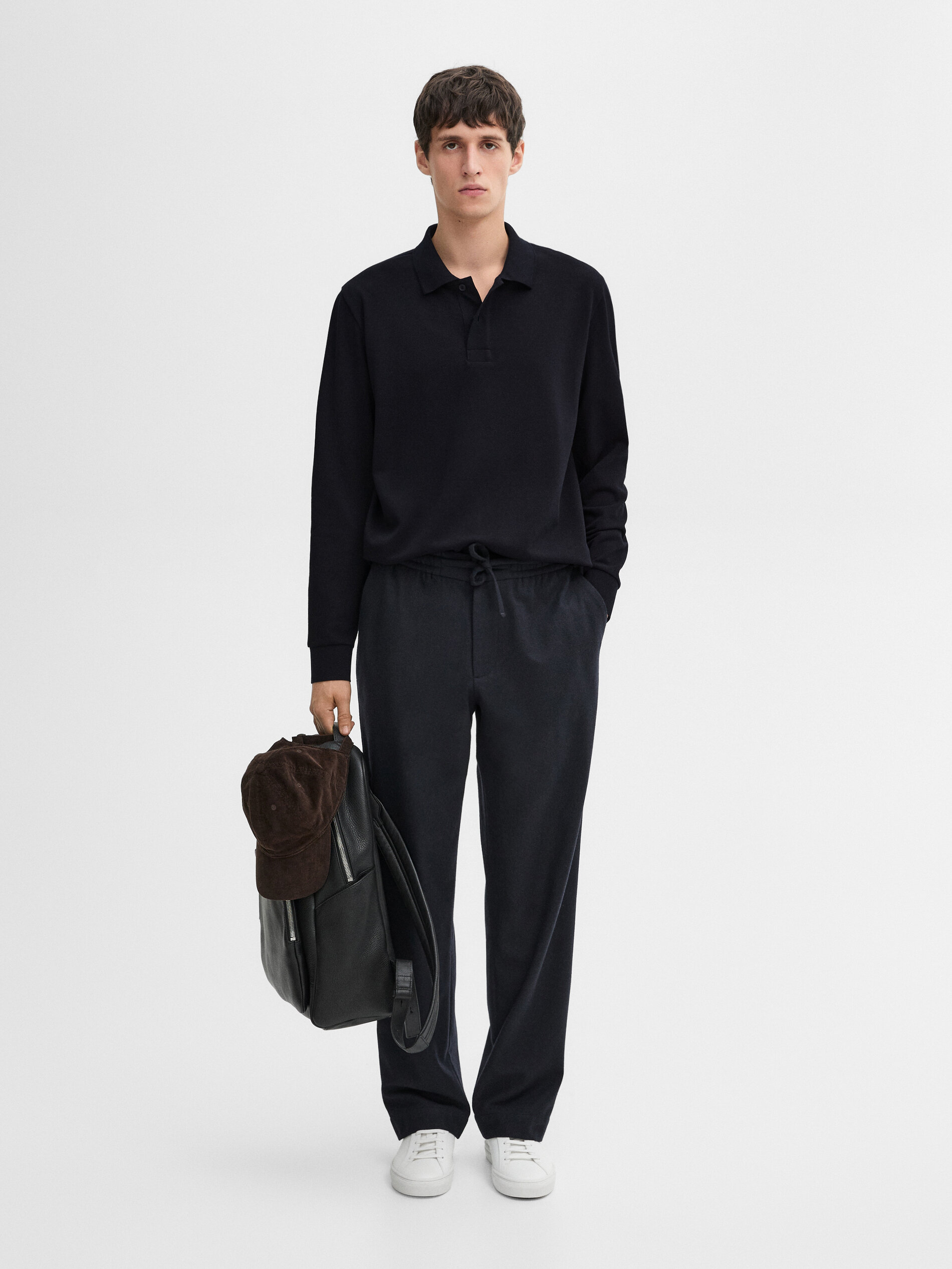 Maglia A Polo Misto In Cotone - Blu Marino - Xl - Massimo Dutti - Maschile