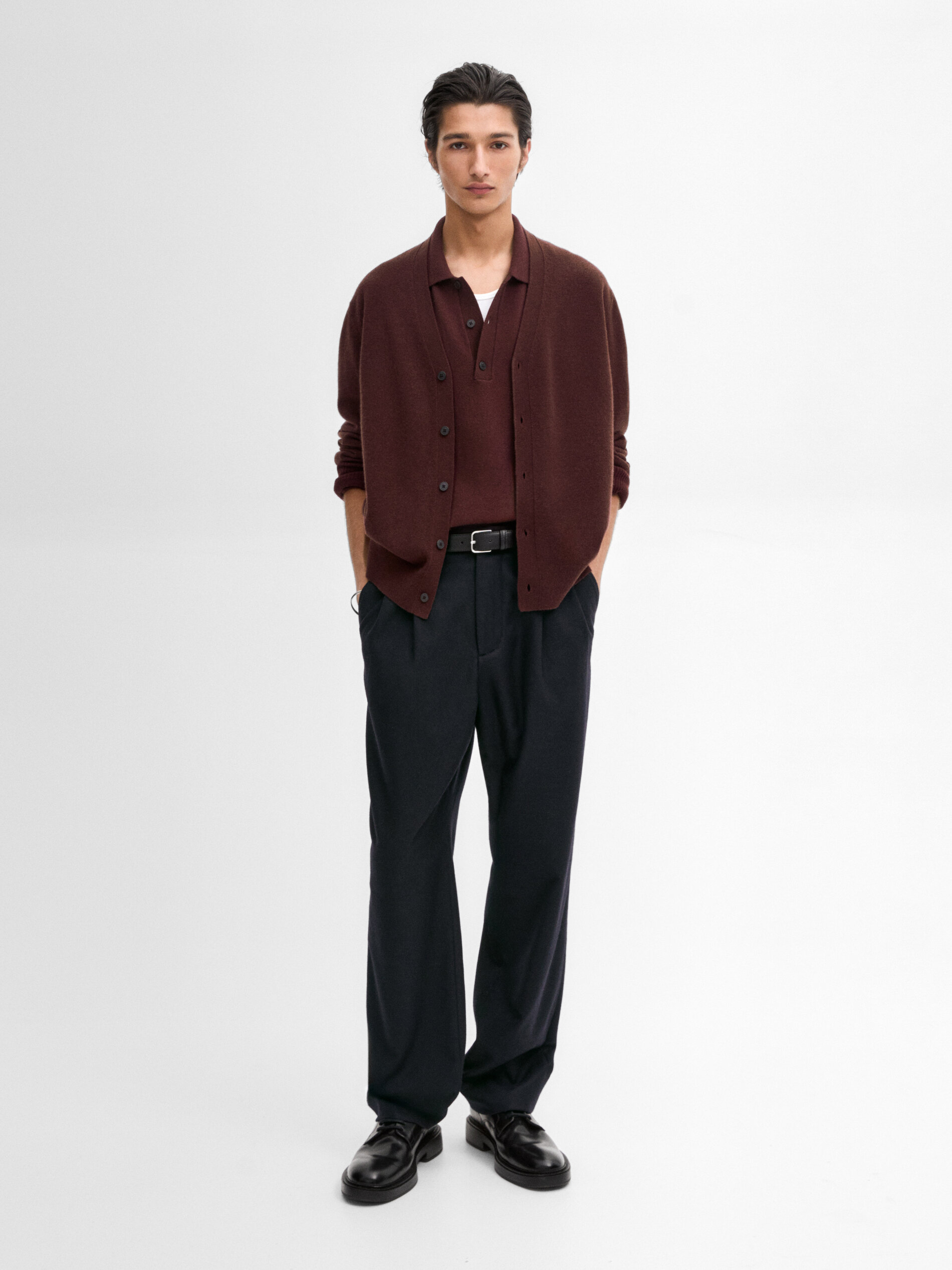 Cardigan In Maglia Misto Lana - Rosso Vino - M - Massimo Dutti - Maschile