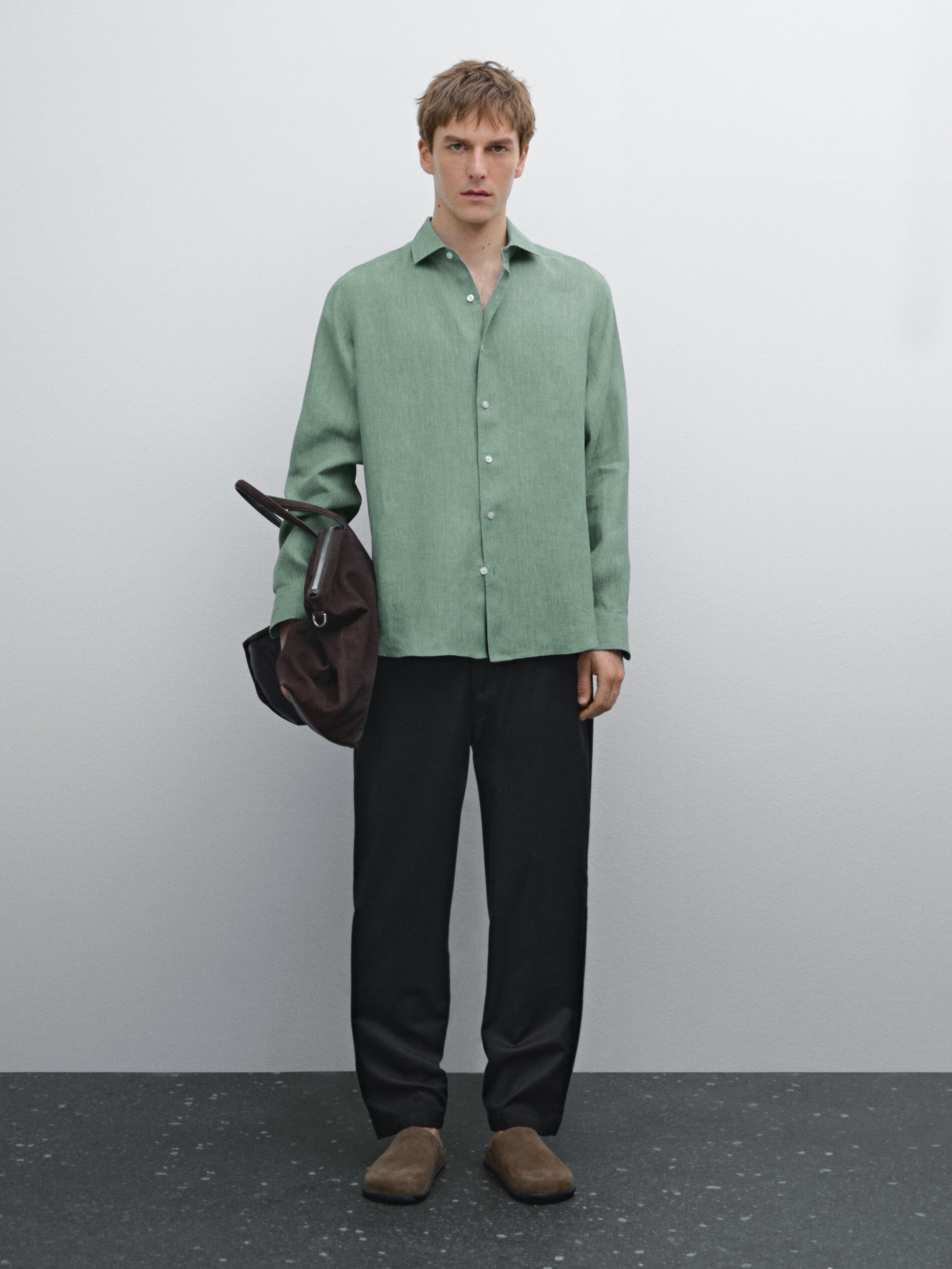 Camicia Regular Fit Leggera 100% Lino - Verde - Xl - Massimo Dutti - Maschile
