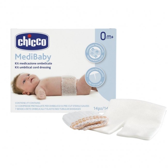 Named - Kit Medicazione Ombelicale Chicco Medibaby 14 Compresse Pretagliate Per Ombelico + 7 Bende A Rete Ombelicali