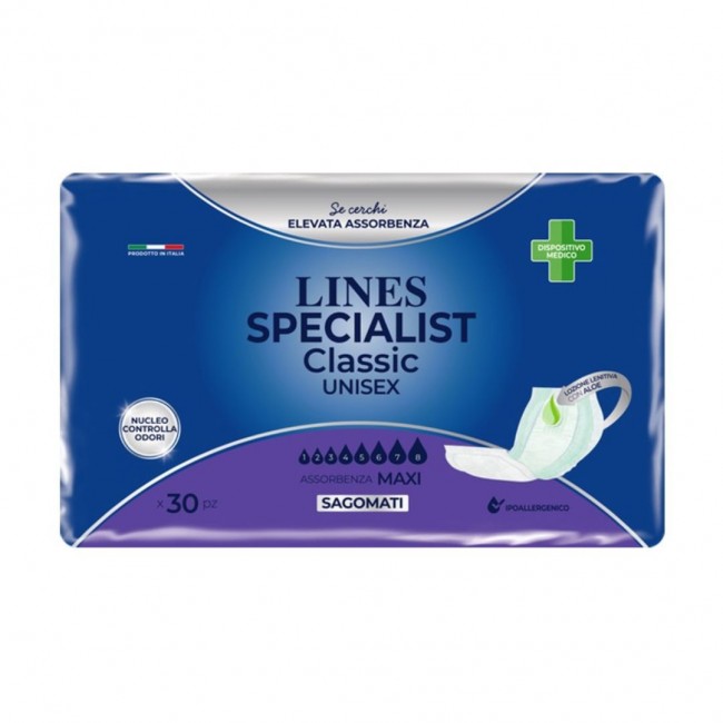 Lines - Lines Specialist Classic Unisex Pannoloni Sagomati Maxi - 30 Pezzi
