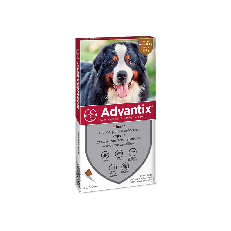 Bayer - Elanco Italia Advantix Spot-on Per Cani Oltre 40 Kg Fino A 60 Kg 4 Pipette