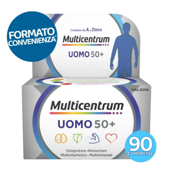 Multicentrum Uomo 50+ Integratore Multivitaminico Completo, Per Uomini Oltre 50 Anni - Formato Convenienza 90 Compresse