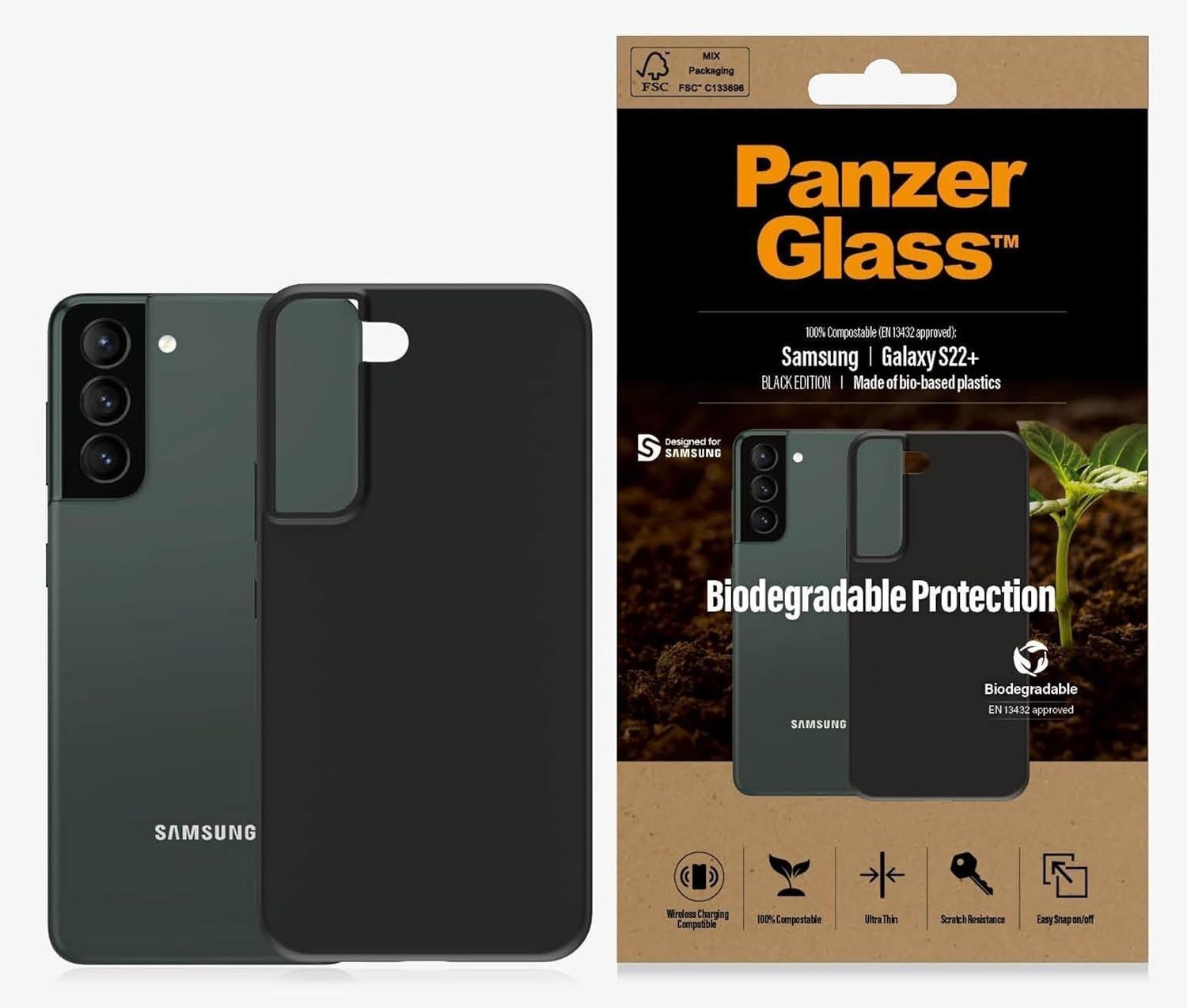 Panzerglass Grado Militare Biodegradabile Protezione Case per GalaxyS22Plus Nero