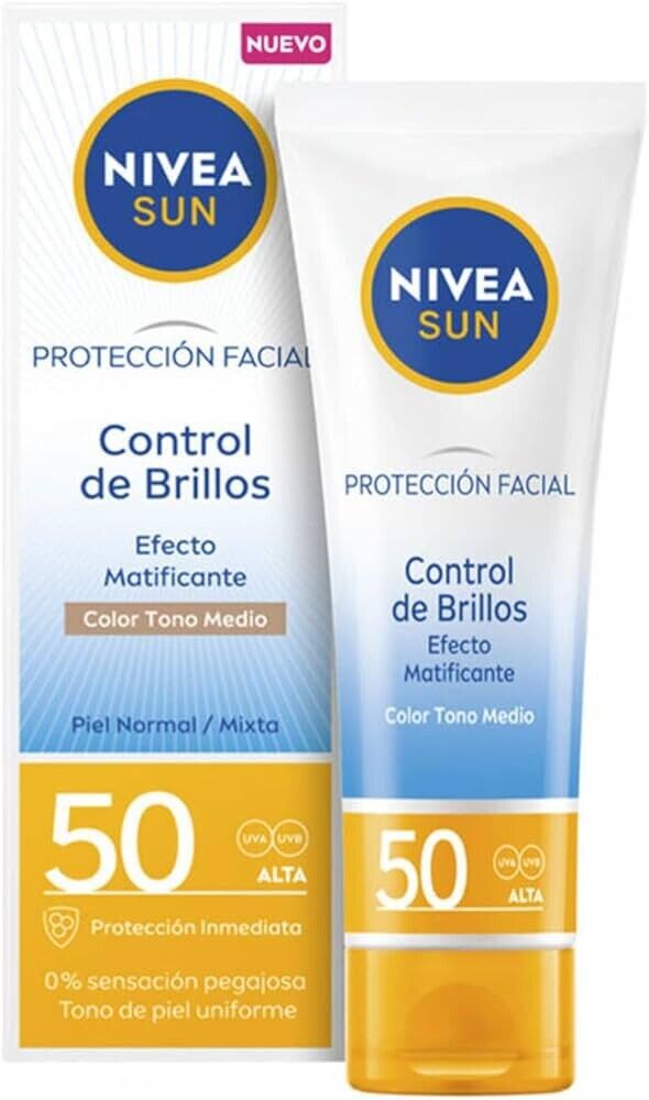 Crema Solare Nivea Sun, Protezione 50, Shine Medium Mattifying Face