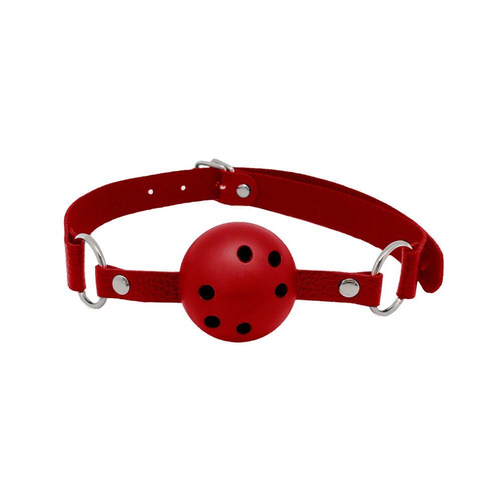 Ball Gag Regolabile con Sfera Forata da 4,3 cm DISCRETION Rosso