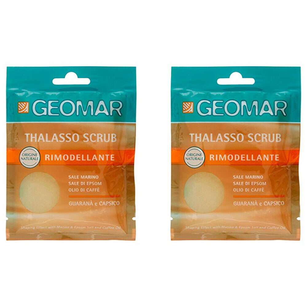 2 GEOMAR thalasso scrub RIMODELLANTE sale marino + olio di caffè monodose 85g