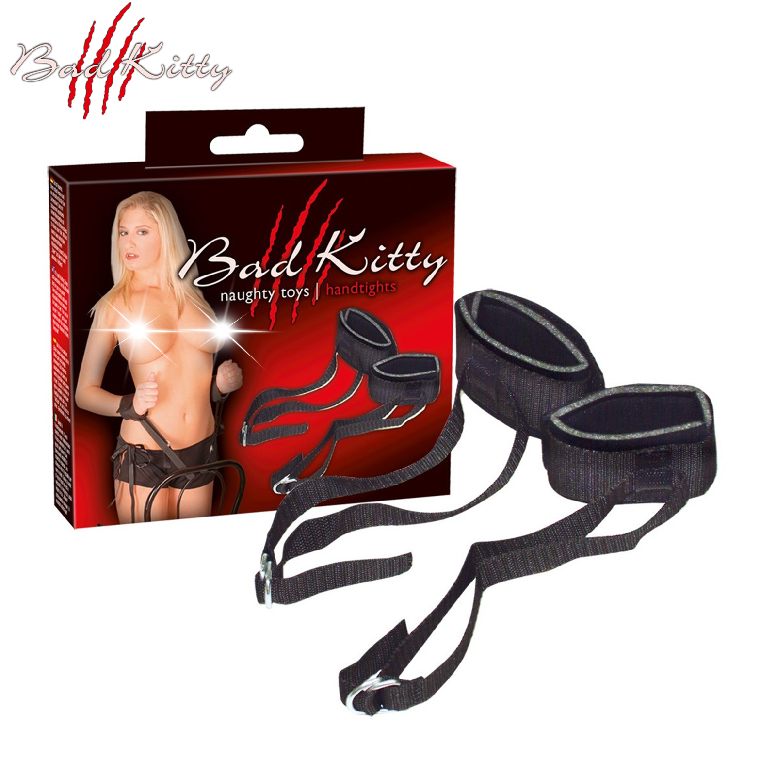 Bad Kitty Polsiere Nere Regolabili Imbottite con Lunghe Fasce da Legare BDSM