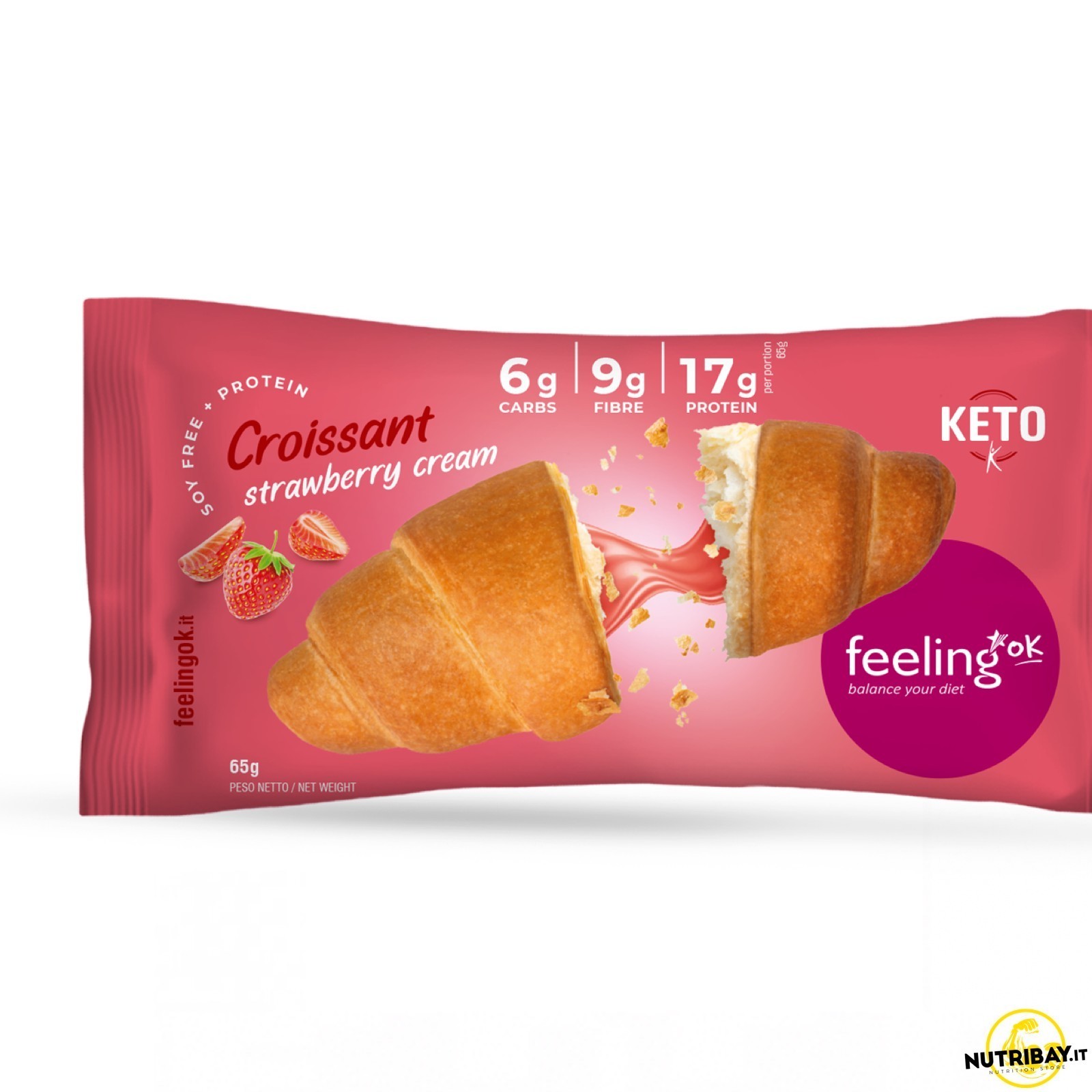 Feeling Ok Croissant Ripieno Crema Alla Fragola +Protein - 65 gr Cornetto keto