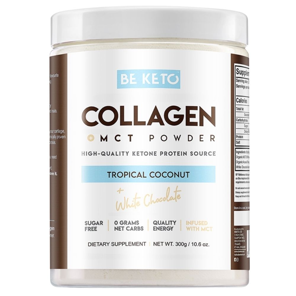 BeKeto Collagen con olio MCT, cocco tropicale e cioccolato bianco, 300 g