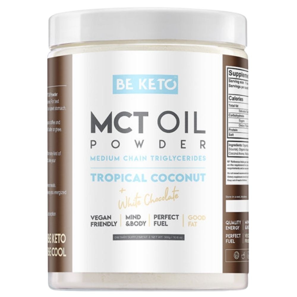 Olio MCT in polvere BeKeto, cocco e cioccolato bianco, 300 g