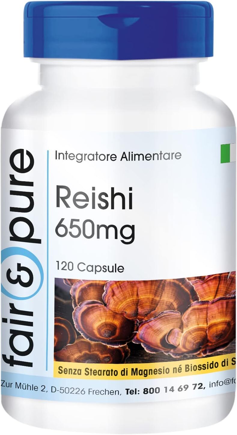 Integratore Reishi puro  - 650mg - Polvere Ganoderma lucidum 120 Capsule
