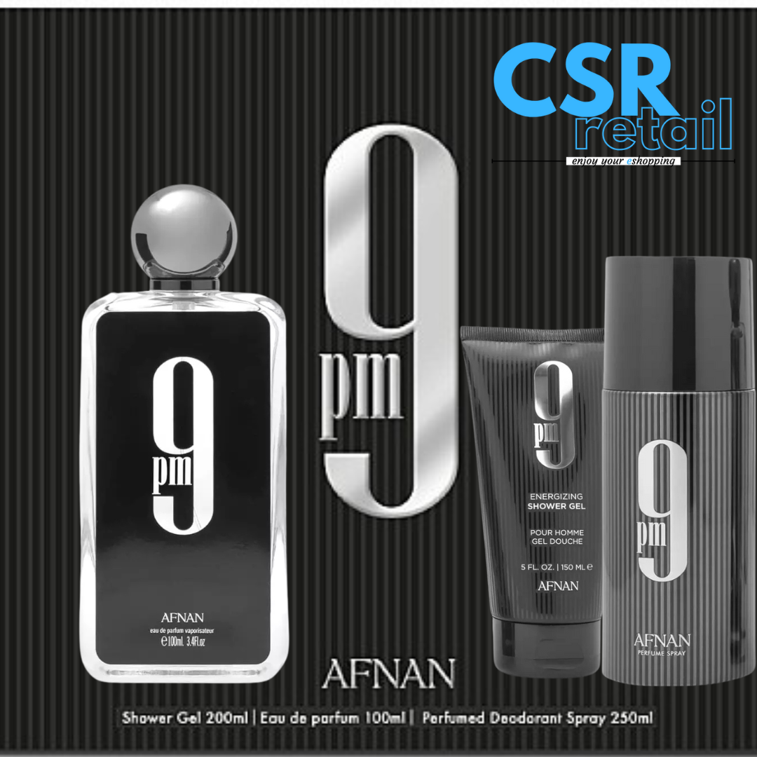 Afnan 9 PM Set Regalo Uomo Eau de Parfum 100ml + Gel Doccia + Deo 150ml