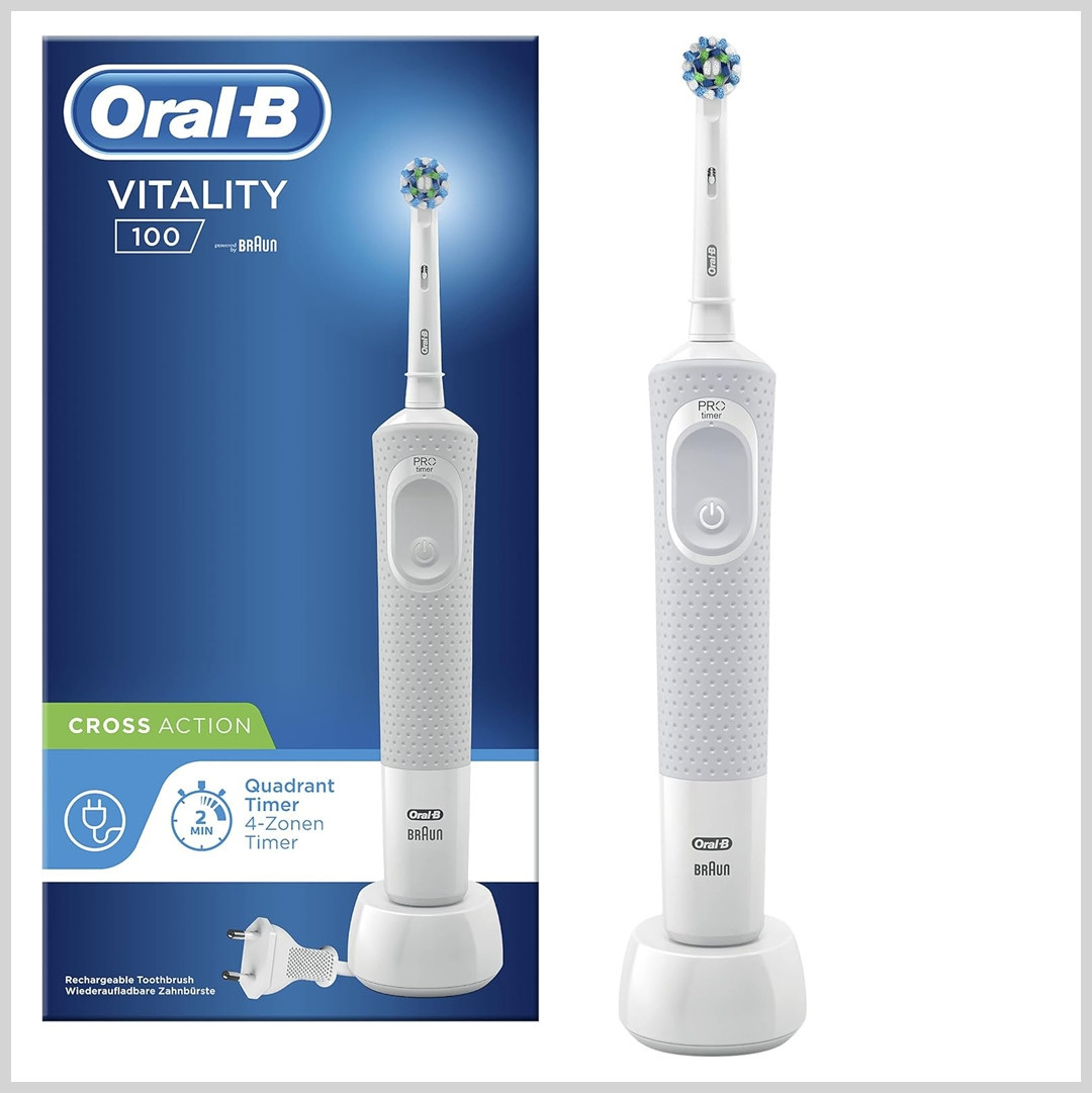 SPAZZOLINO ELETTRICO VITALITY 100 ORAL-B BRAUN TIMER 2 MINUTI IGIENE ORALE BIANC