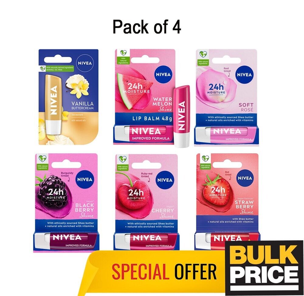 NIVEA Labbra Cura Alla Frutta Baslamo 4-Pack Varietà Abbronzante Idratante Con