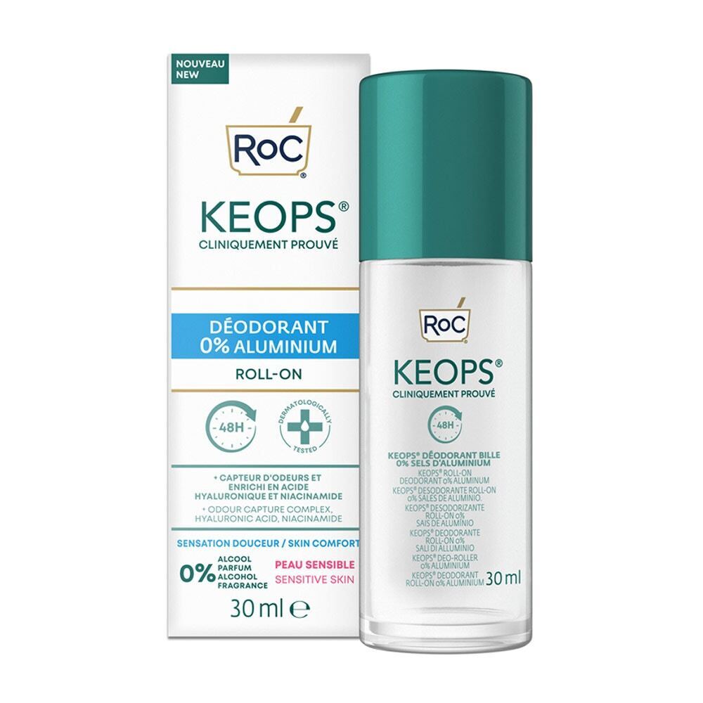 RoC KEOPS - Deodorante Roll On 48H 0% Sali di Alluminio Pelli Sensibili, 30ml