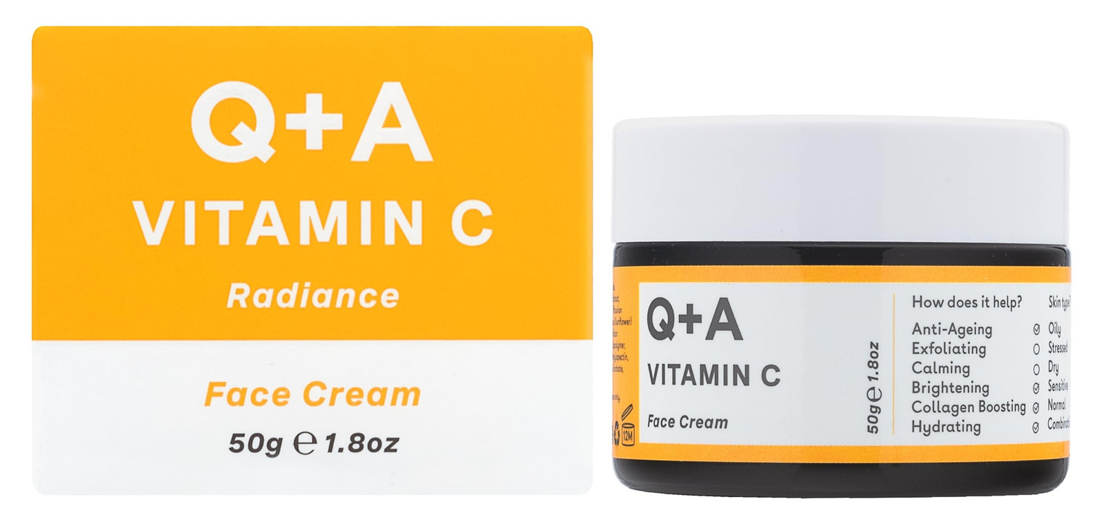 Q+A Crema Viso Vitamin C Radiance - Crema Viso Idratante e Anti-Aging con (E8s)
