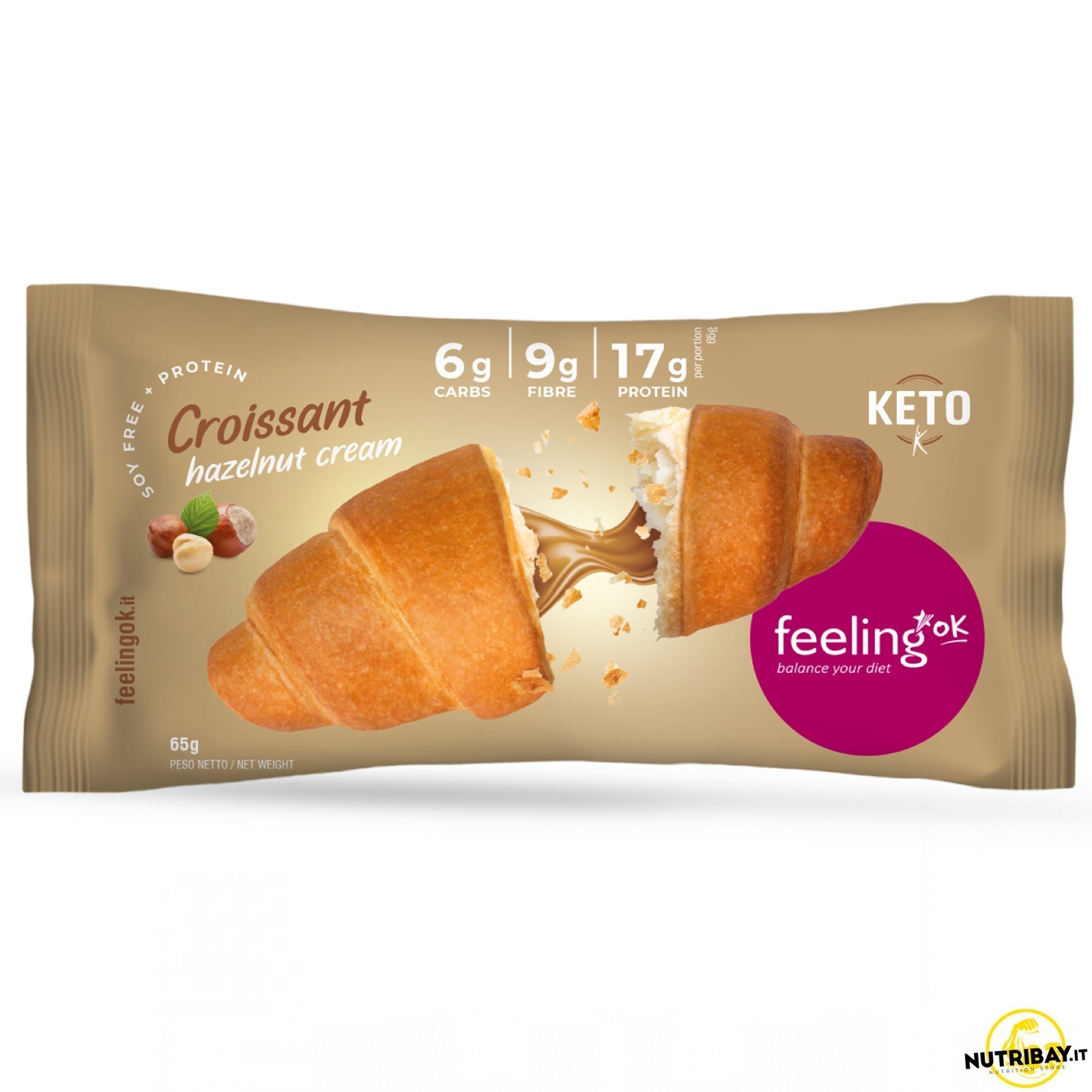Feeling Ok Croissant Hazelnut Cream +Protein - 65 gr Cornetto keto ripieno