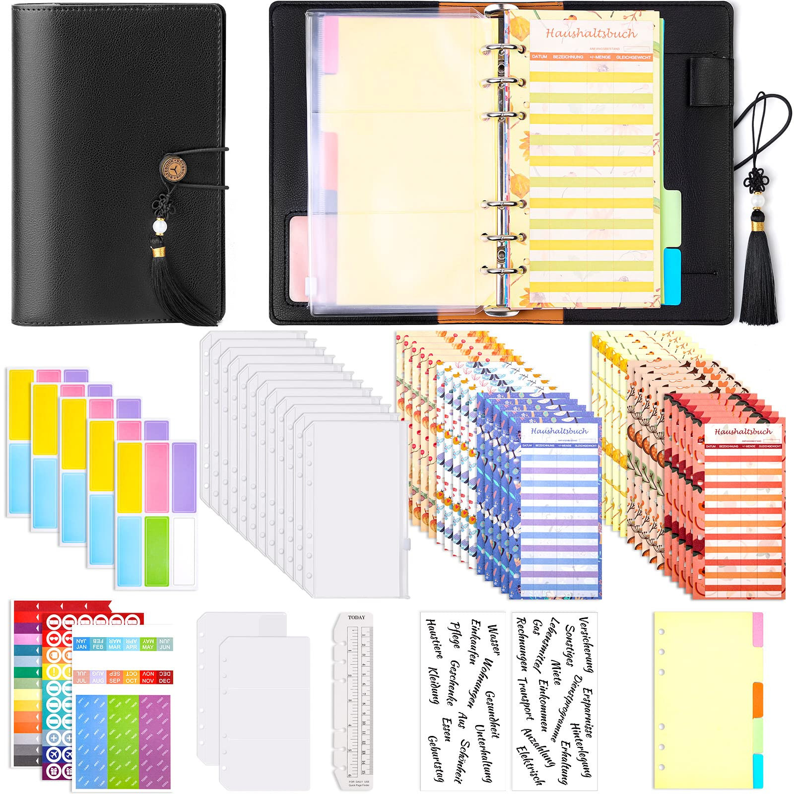 Budget Planner tedesco A6 con A6 in pelle PU budget Binder tedesco Budget (q0u)