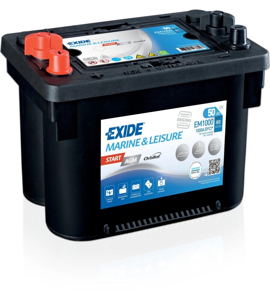 BATTERIA EXIDE MARINE EM1000 START AGM 12V 50AH SX SPUNTO 800 - L260 x H206 x...