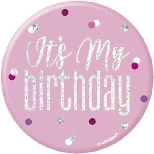 Gadget - Pink Glitz 3In Badge-Birthday Unique Party