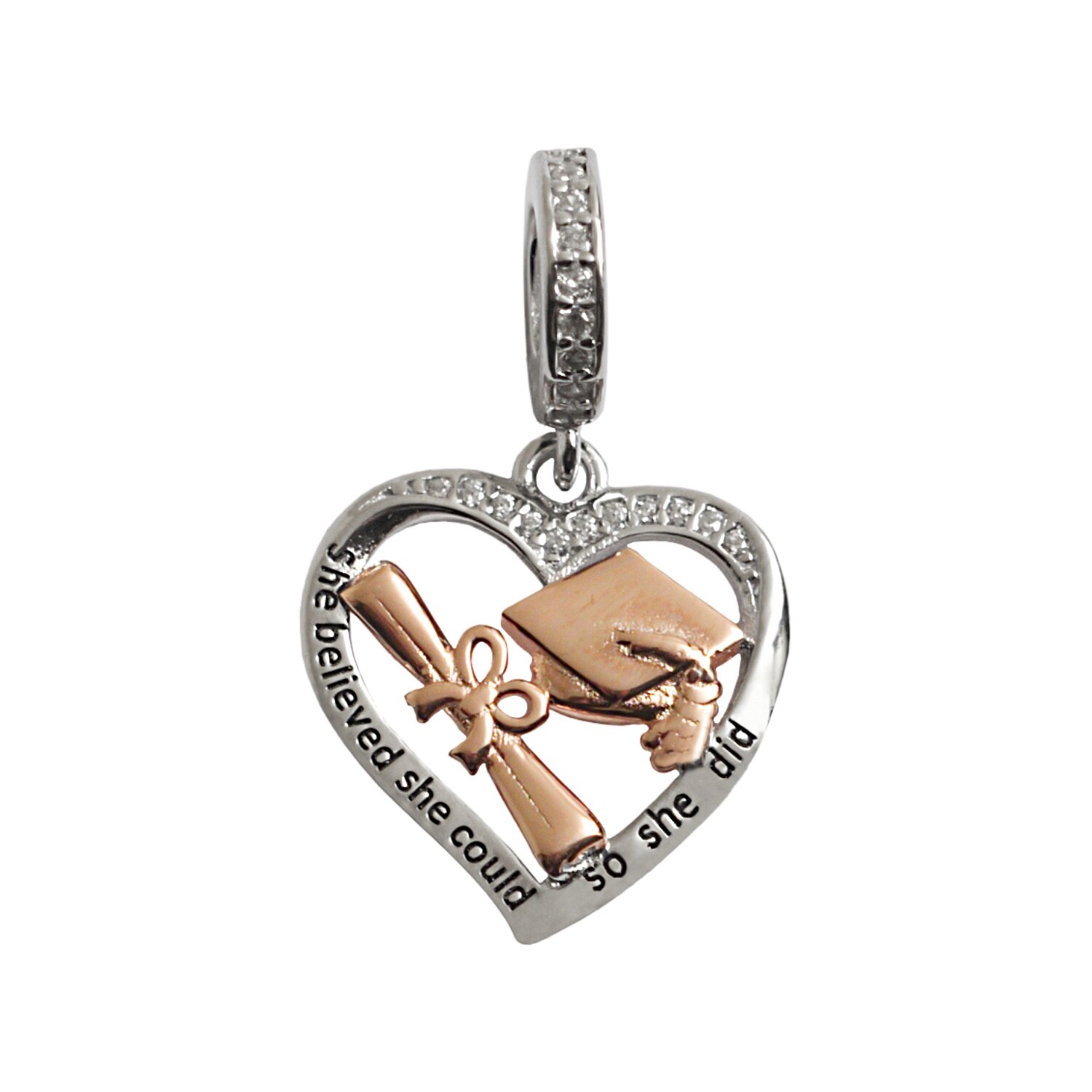 MariaFonte Charm Pendente Cuore Laurea Diploma Pergamena Cappello in Argento 925