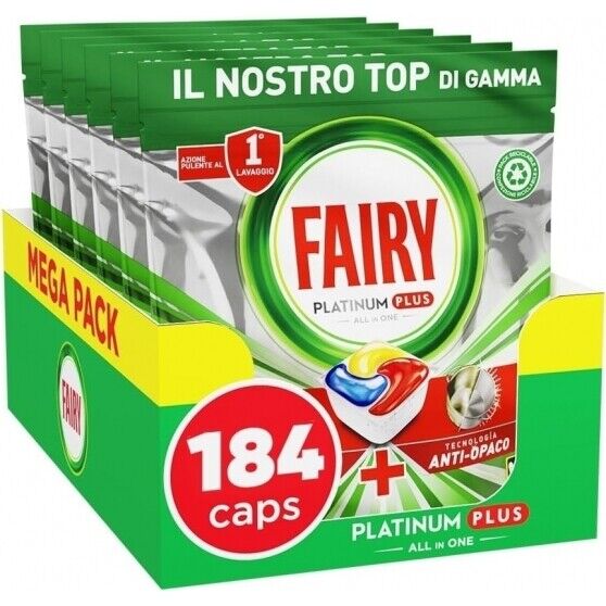 Fairy Platinum Plus Detersivo per Lavastoviglie Azione Brillantante 184 Capsule