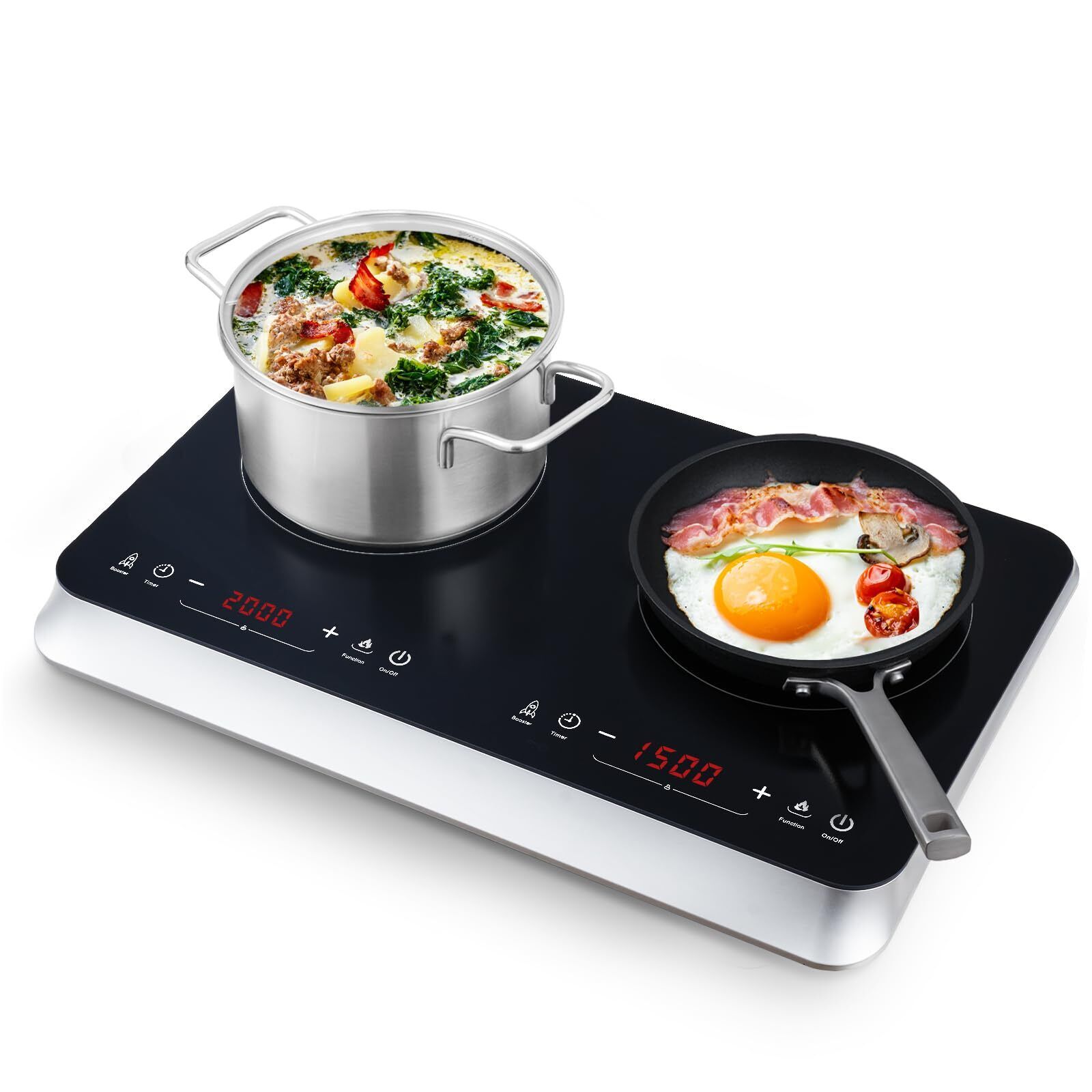 COOKTRON Piastra Induzione Doppia, Piastra Induzione 2 Fuochi Portatile, 3500W,