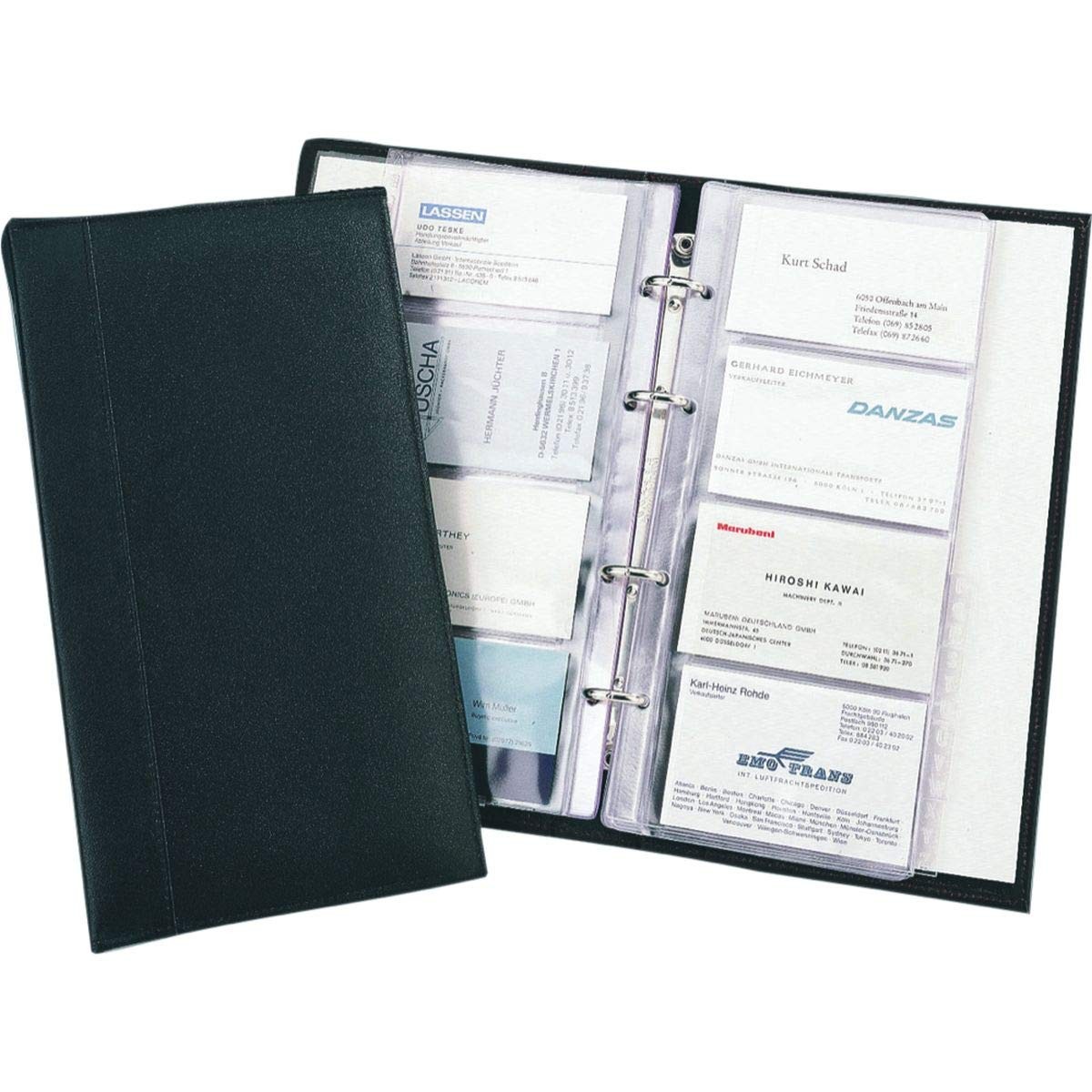 Alassio Visitenkarten Ringbuch aus feinem Leder, mit Register A-Z und Klarsichte
