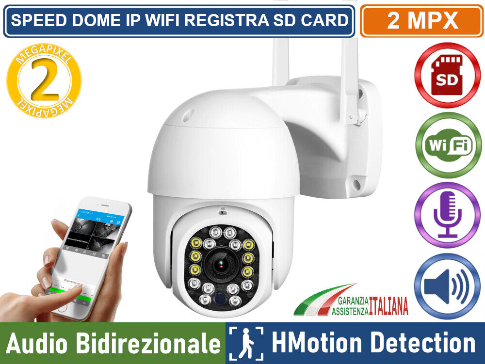 TELECAMERA WIFI IP MINI SPEED DOME PAN TILT 2 MP 1080P REGISTRA SU SD IP66