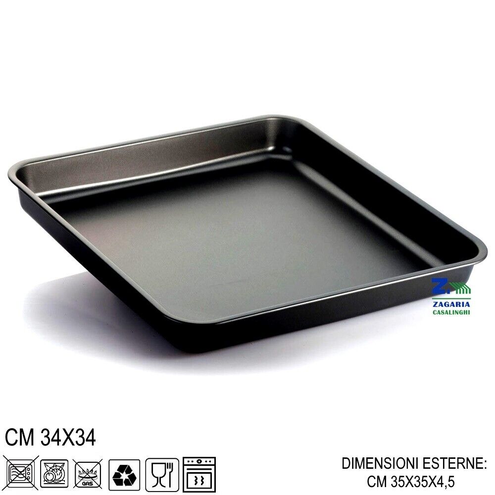 TEGLIA TEGAME BASSA CM 34X34X4,5 H DA FORNO PER PIZZA FOCACCIA ANTIADERENTE