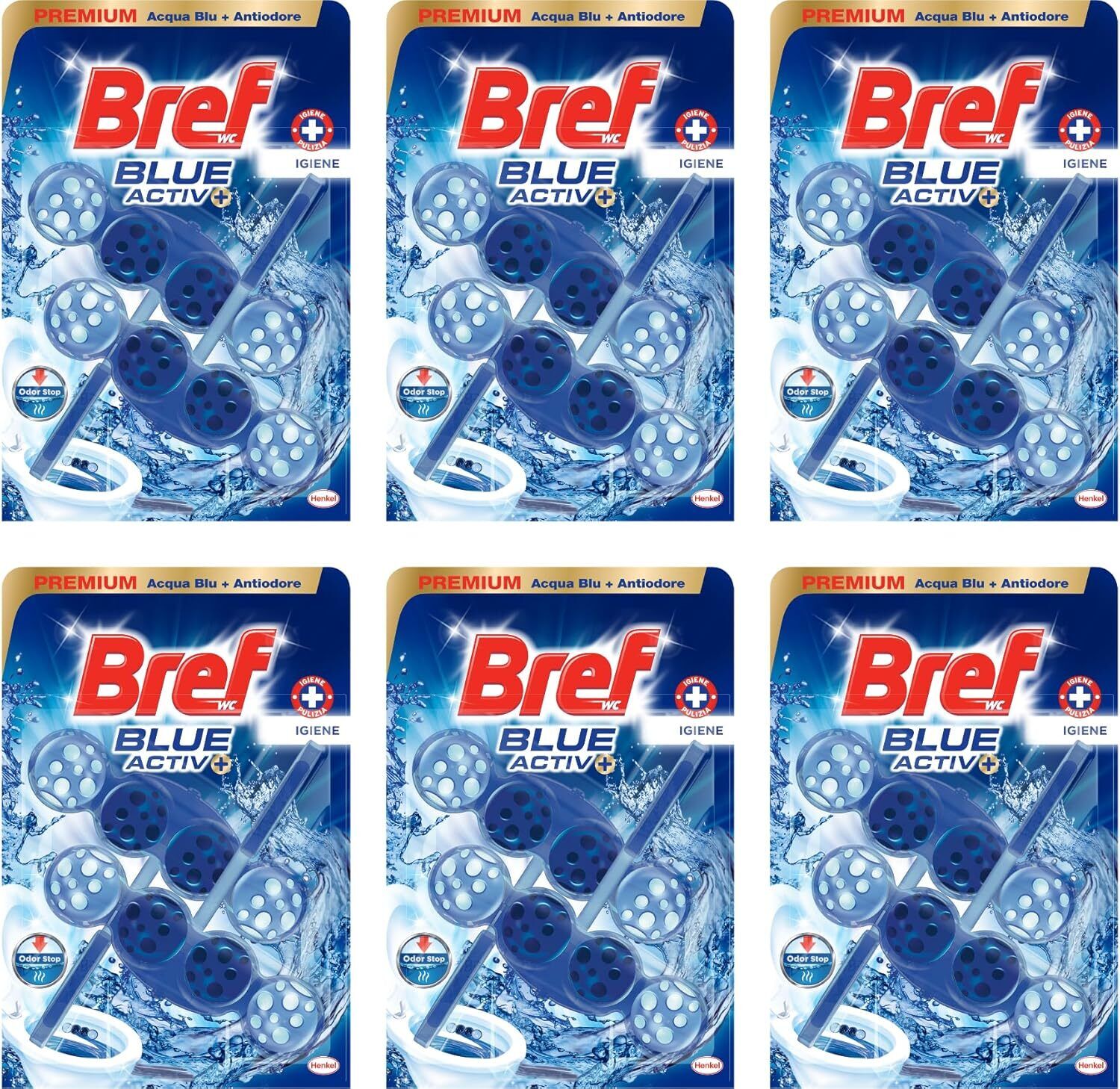 Bref WC Blue Activ+ Detergente WC, Pulizia e Freschezza, 6 Confezioni da 2 pezzi
