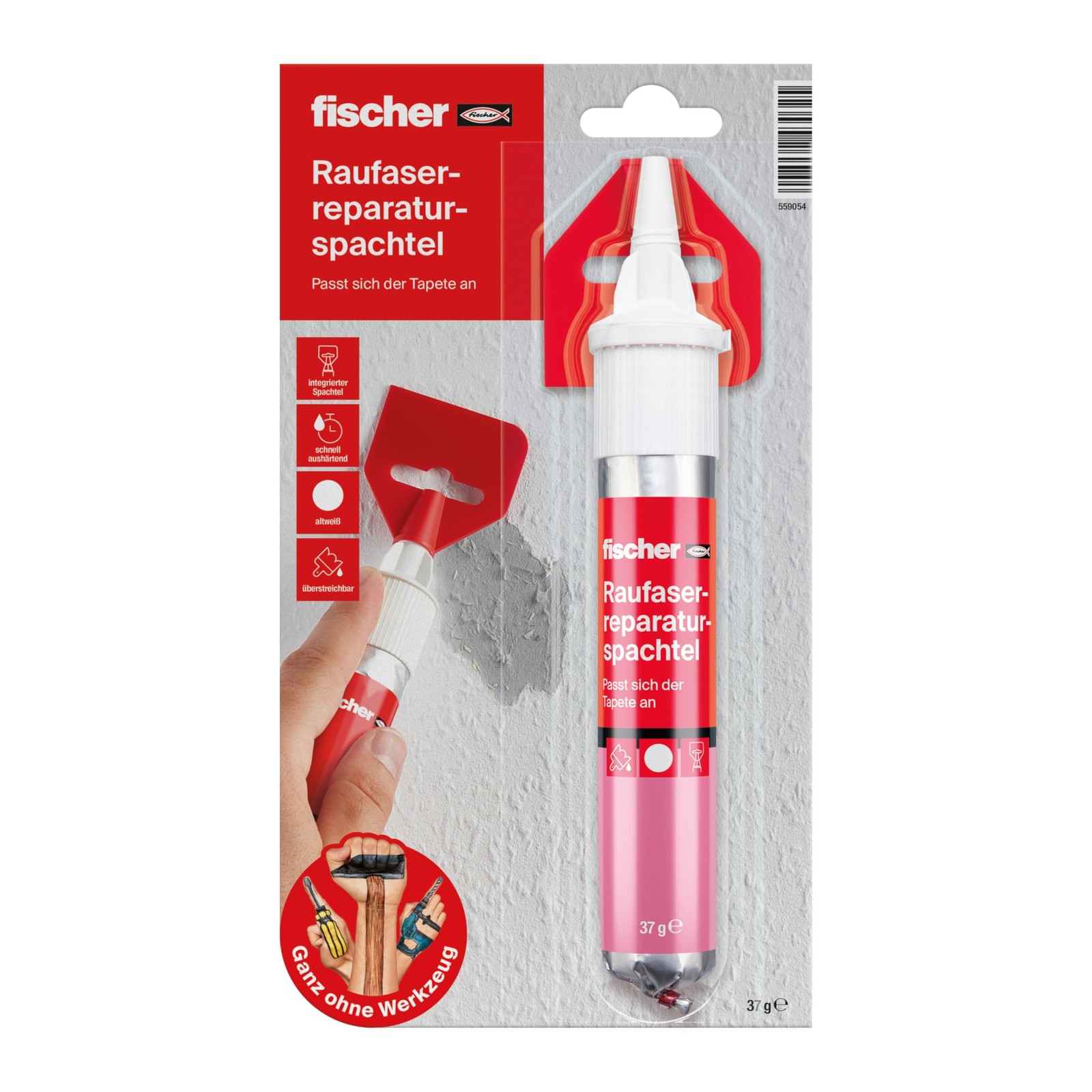 fischer RAUFASER - Spatola per riparazione, 70 ml, mastice con grana (q1e)