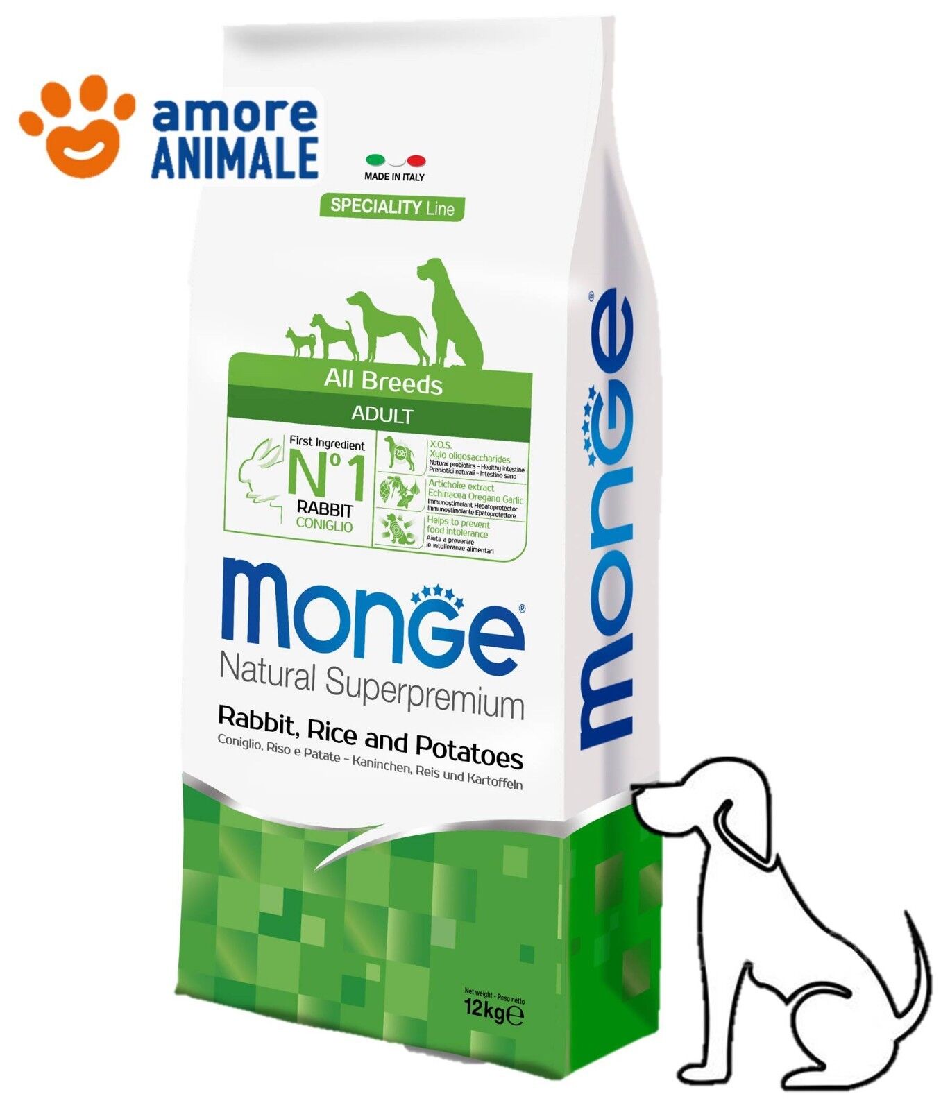 Monge All Breeds Adult Coniglio Riso e Patate 12 kg - Crocchette per cane, cani