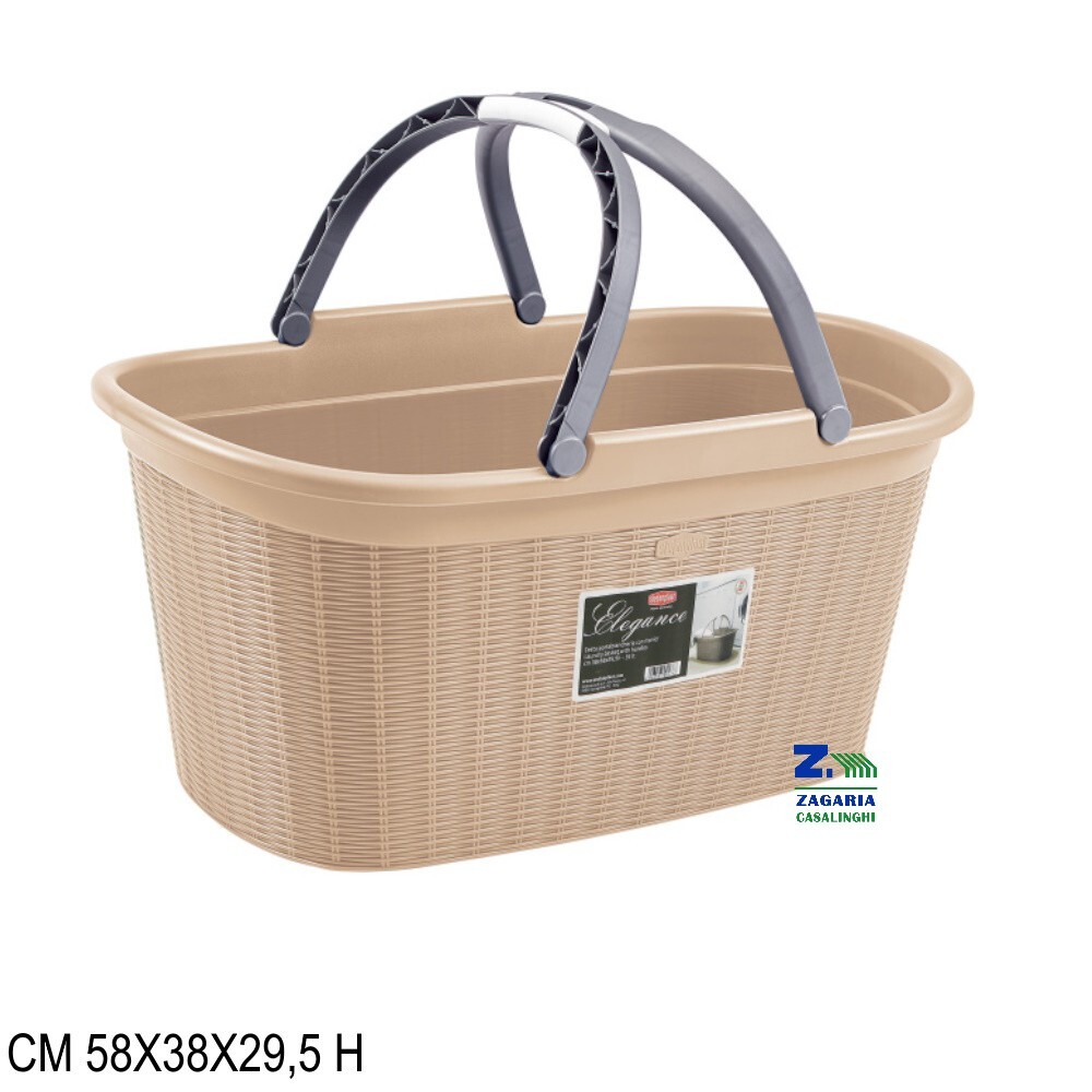 CESTA PORTABIANCHERIA ELEGANCE CASHMERE PLASTICA EFFETTO RATTAN CON MANICI