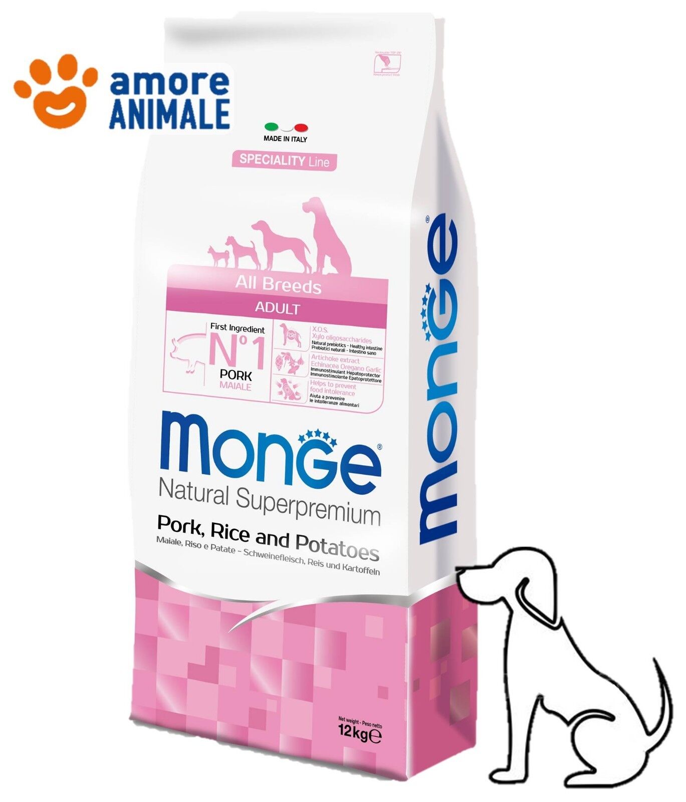 Monge All Breeds Adult Maiale e Riso da 12 kg - Pork e Rice Crocchette per cane