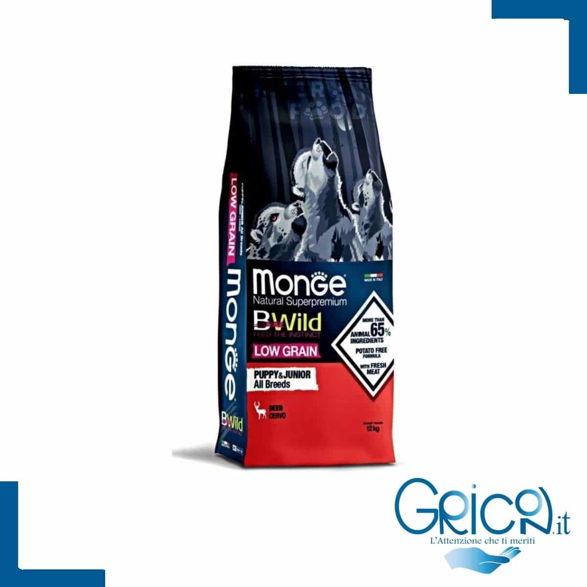 Monge BWild Cervo Puppy & Junior Low Grain All Breeds Crocchette per