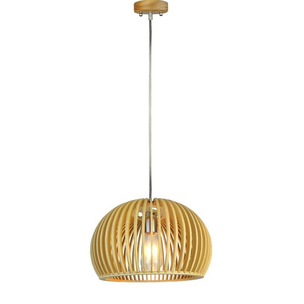 Wooden Pendant Light with Chrome Decorative Cap + Canopy + Lampshade Big Roundd