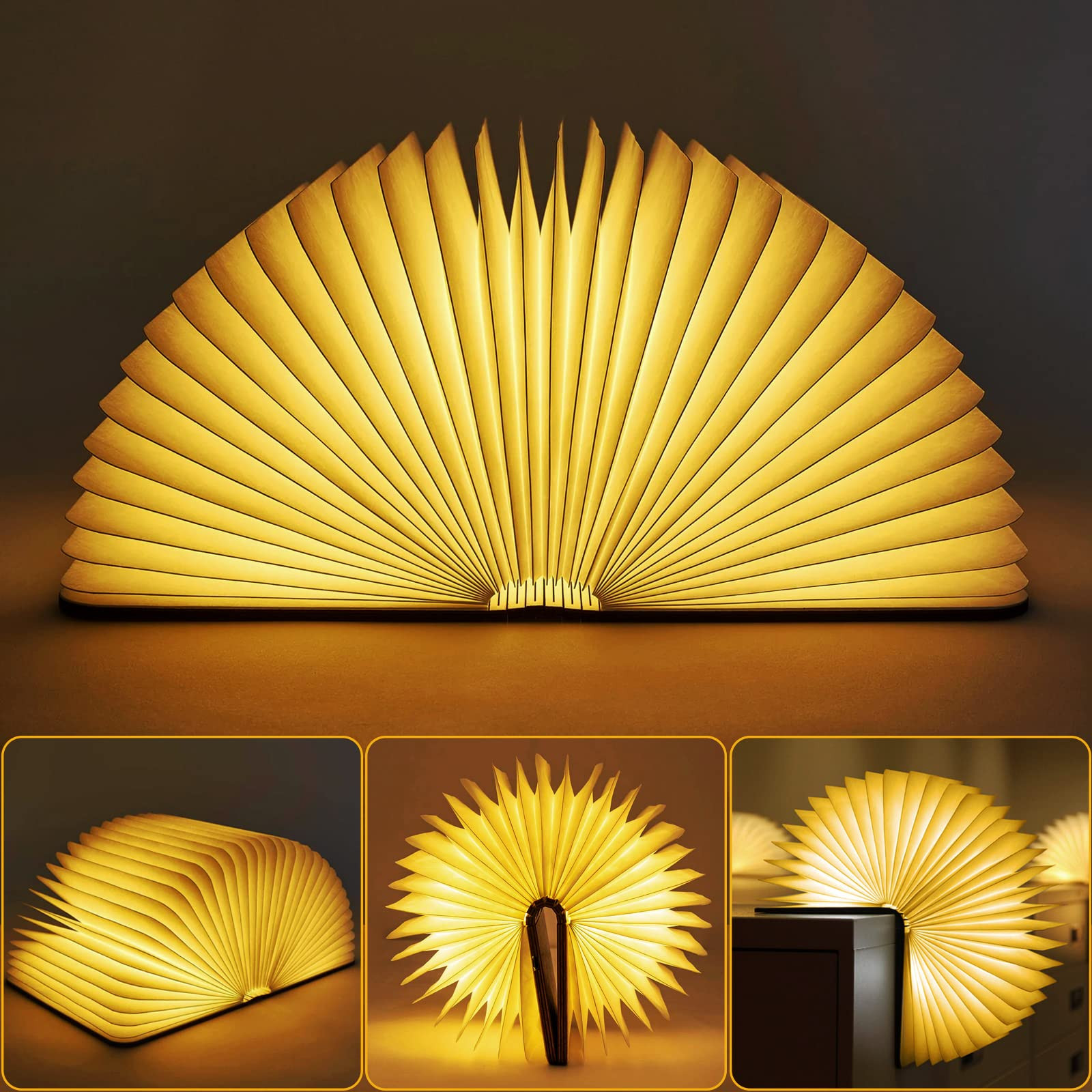 SANOTO Lampara Libro Plegable, Walnut LED Lampara Libro Lectura Luz del (G5i)