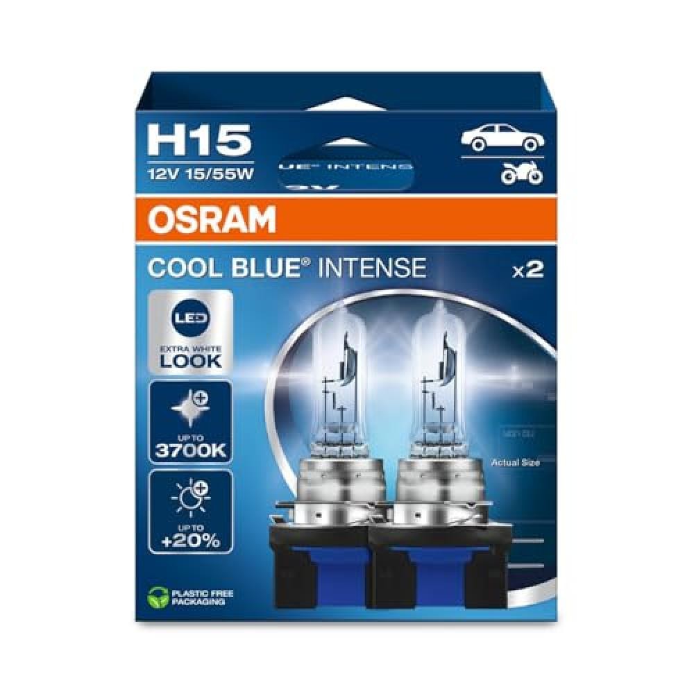 (TG. 2 Lampade) OSRAM COOL BLUE INTENSE H15, +20% di luminosit  in più, fino a