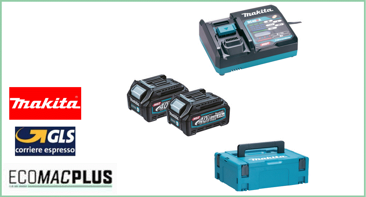 Makita KIT ENERGY 191J81-6 40Vmax Caricabatterie + 2 batterie + valigetta makpac