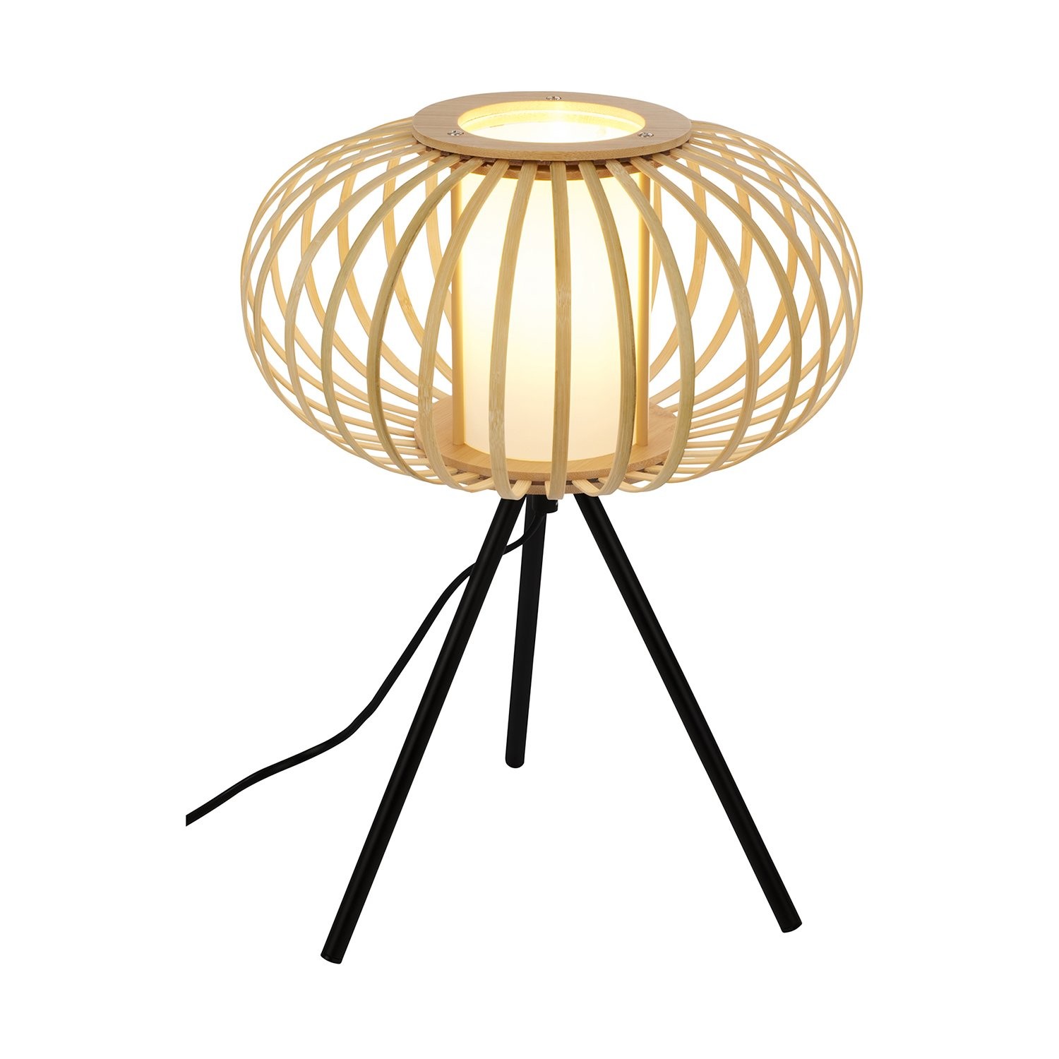 Lampada Da Tavolo Nordico Bambo Metallo Nero 1 Luce E27