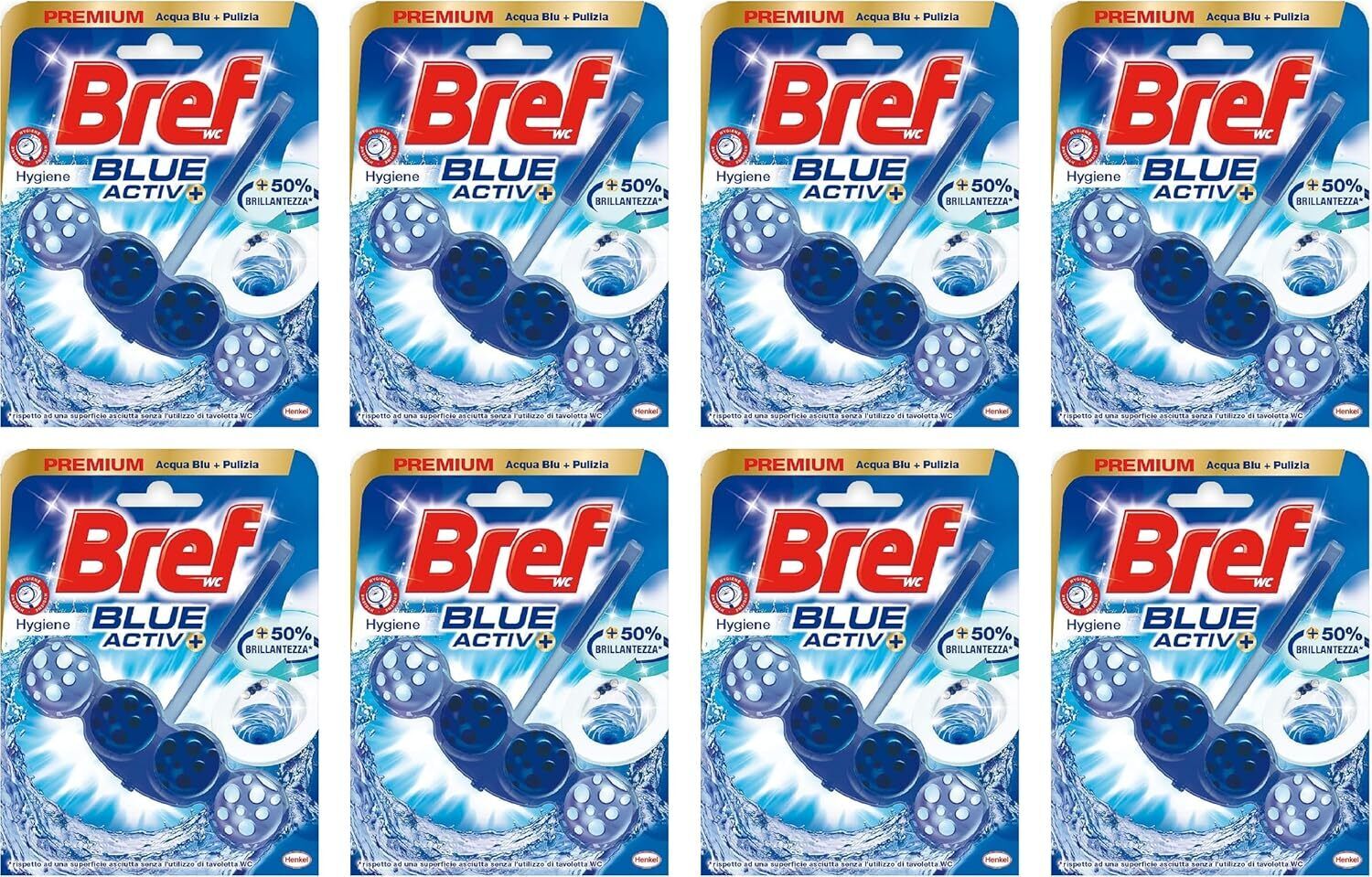 Bref WC Blue Activ + Detergente WC, Pulizia e Freschezza per il WC, 8 Confezioni