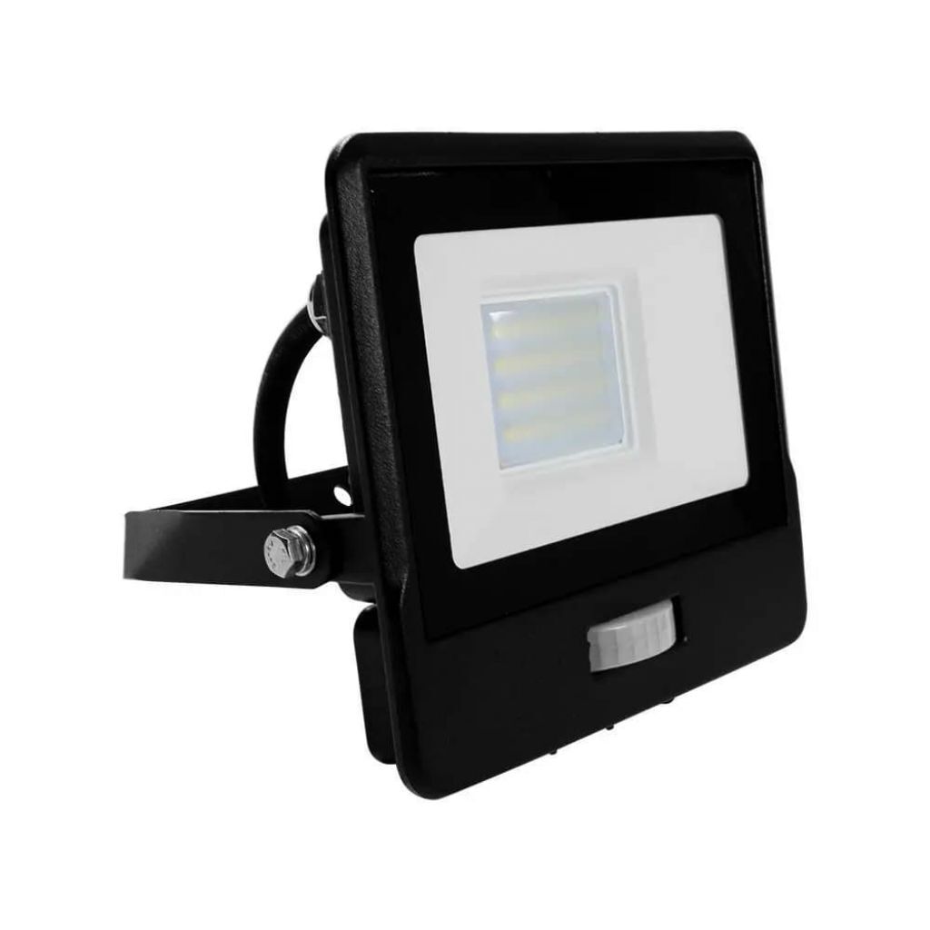 20w Led Pir Sensor Floodlight Samsung Chip Black Body 6500k 1m Cable