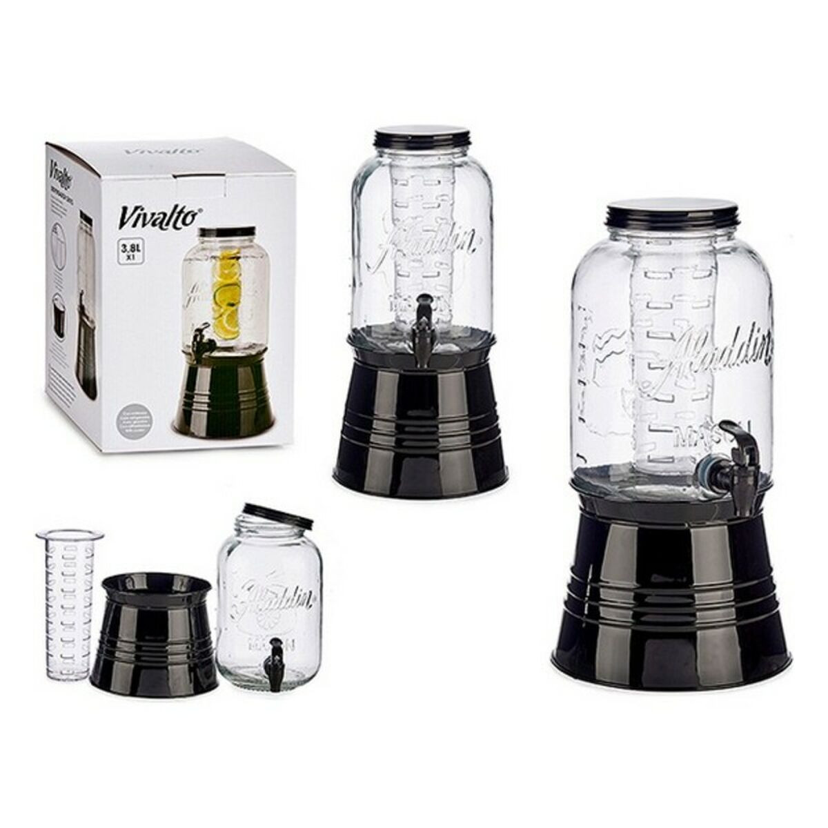 Caraffa in Vetro Trasparente Vivalto DW6004S-1 Nero Trasparente Metallo Crist